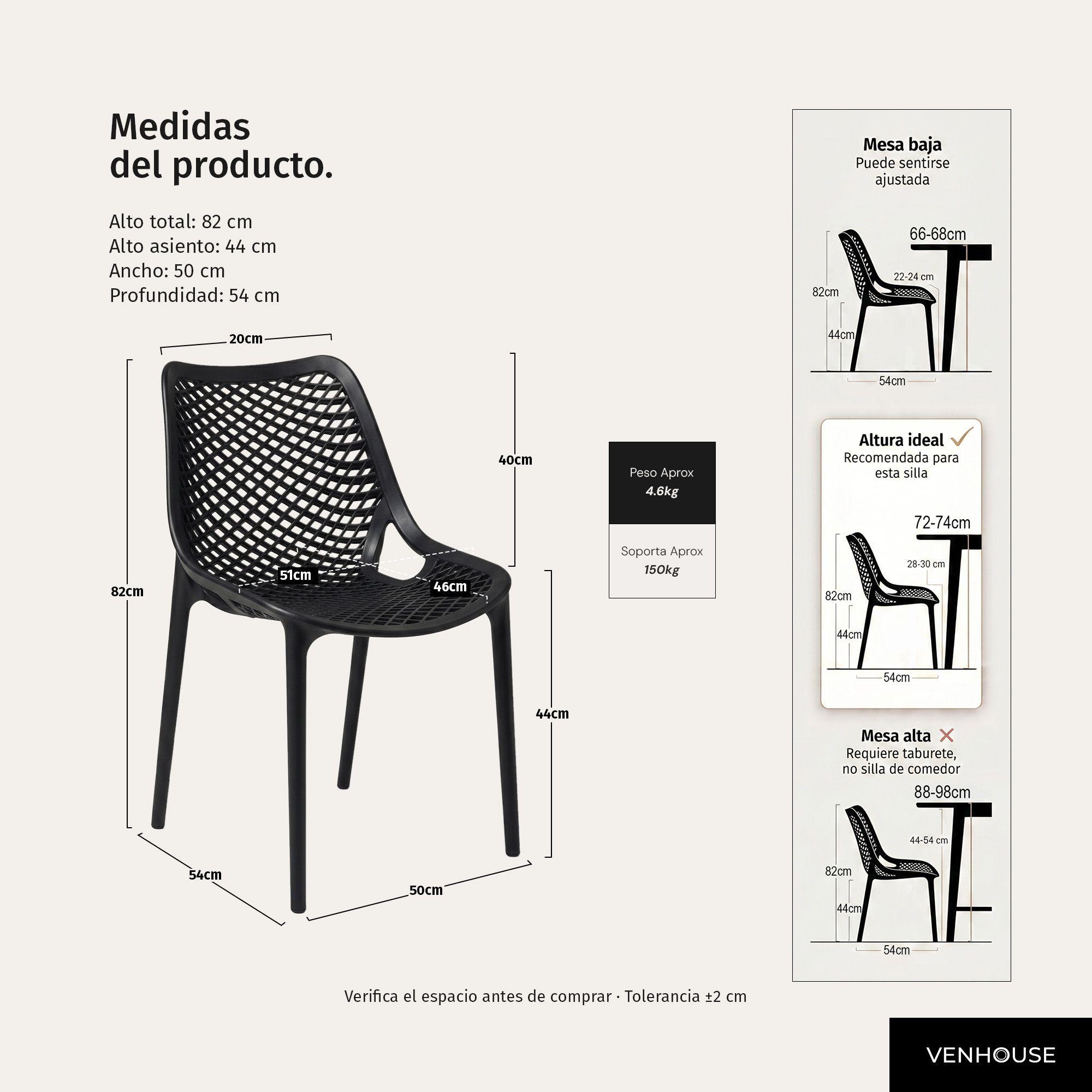 Pack 4 Sillas Comedor Terraza Exterior Apilable Moderna Café Restaurante Berlin Negras-3