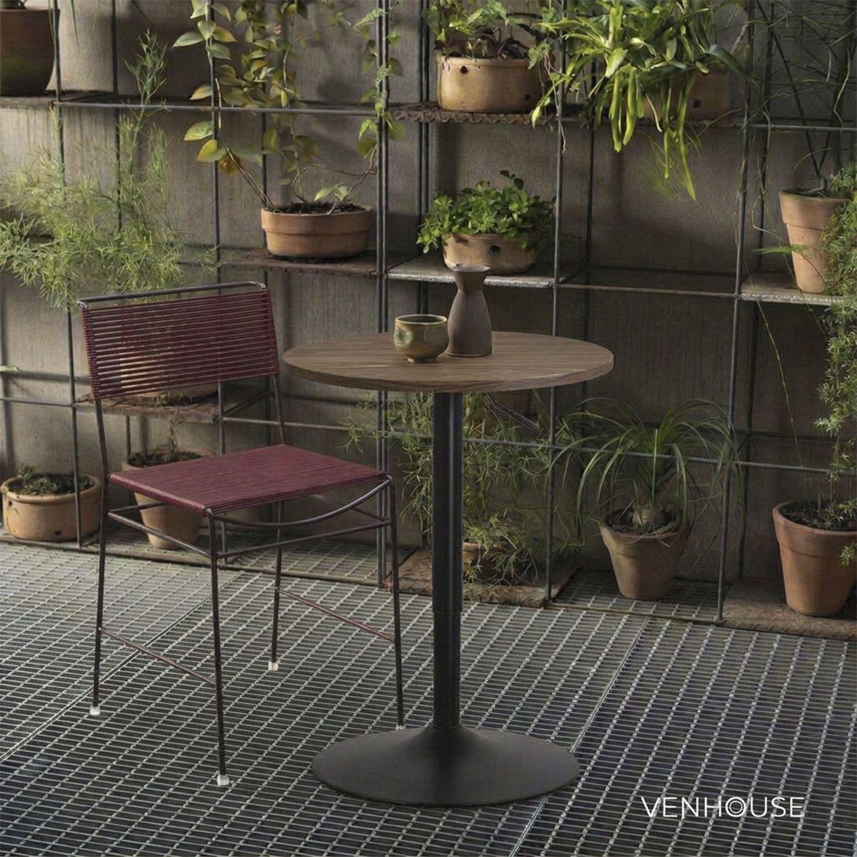 Mesa Bar Lorven Altura Ajustable Diámetro 60cm Comedor Madera Oscura-5