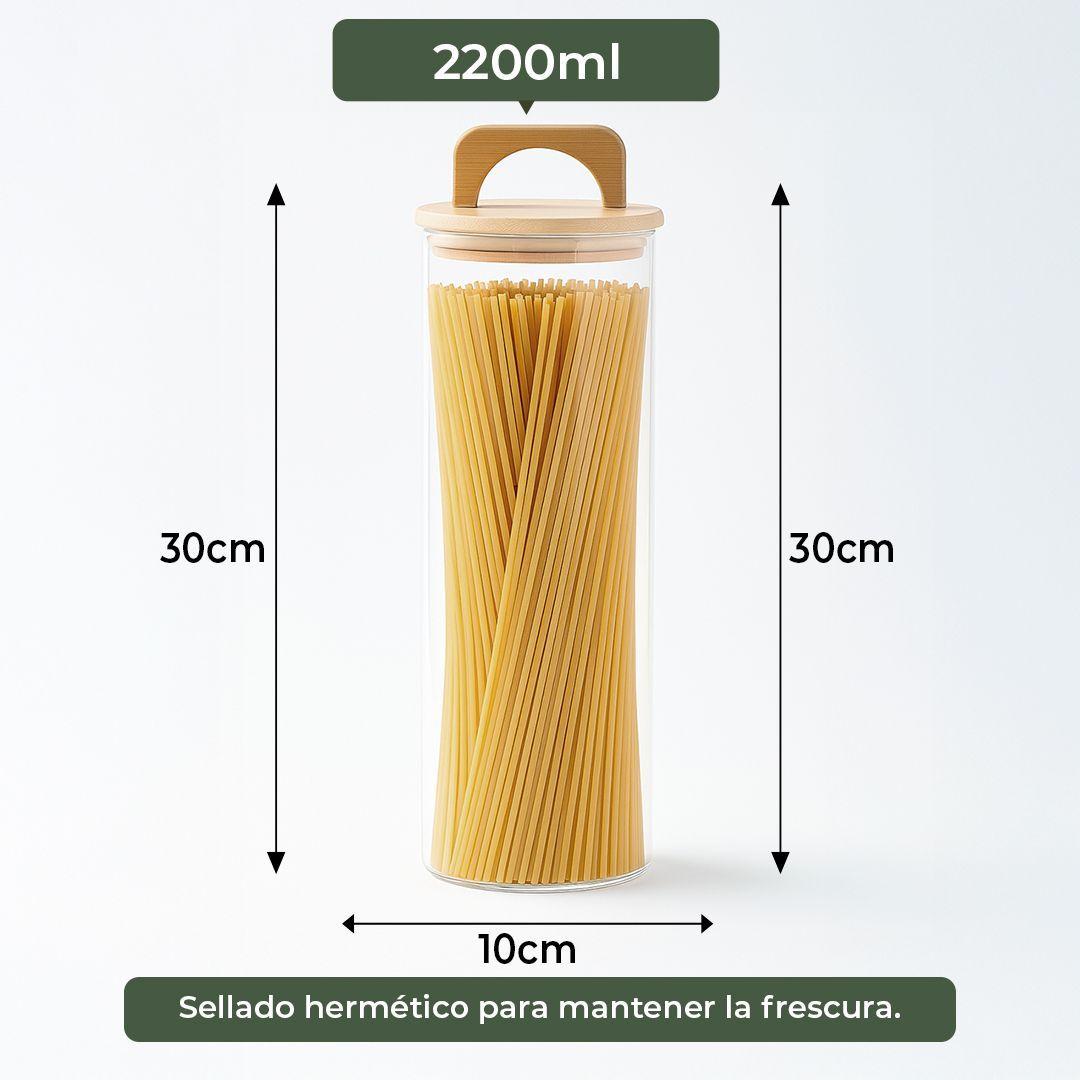 Frasco Contenedor Hermético Vidrio Tapa Asa Bambú 2200ml-3
