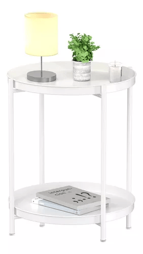 Mesa Lateral Auxiliar 2 Niveles Metalica Blanca Venhoouse-0
