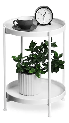 Mesa Lateral Auxiliar 2 Niveles Metalica Blanca Venhoouse-2