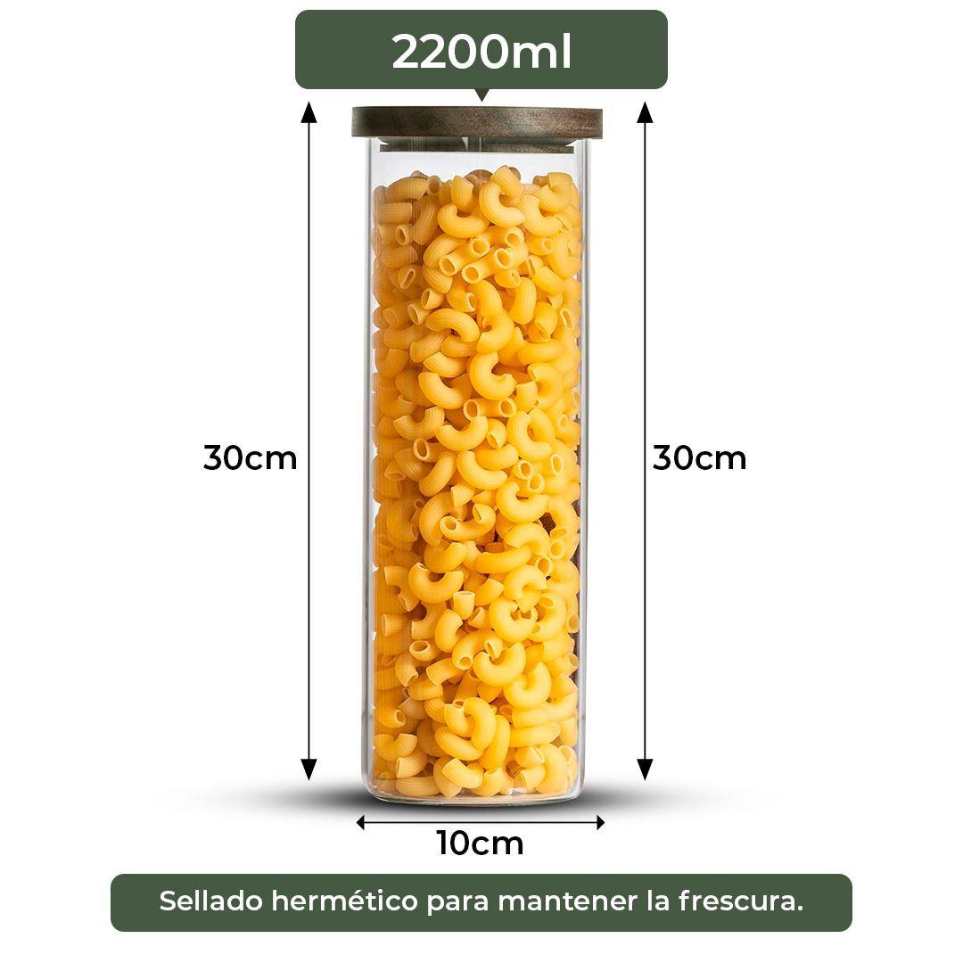 Pack 2 Contenedor Tarro Hermético Vidrio Tapa Acacia 2200ml-2