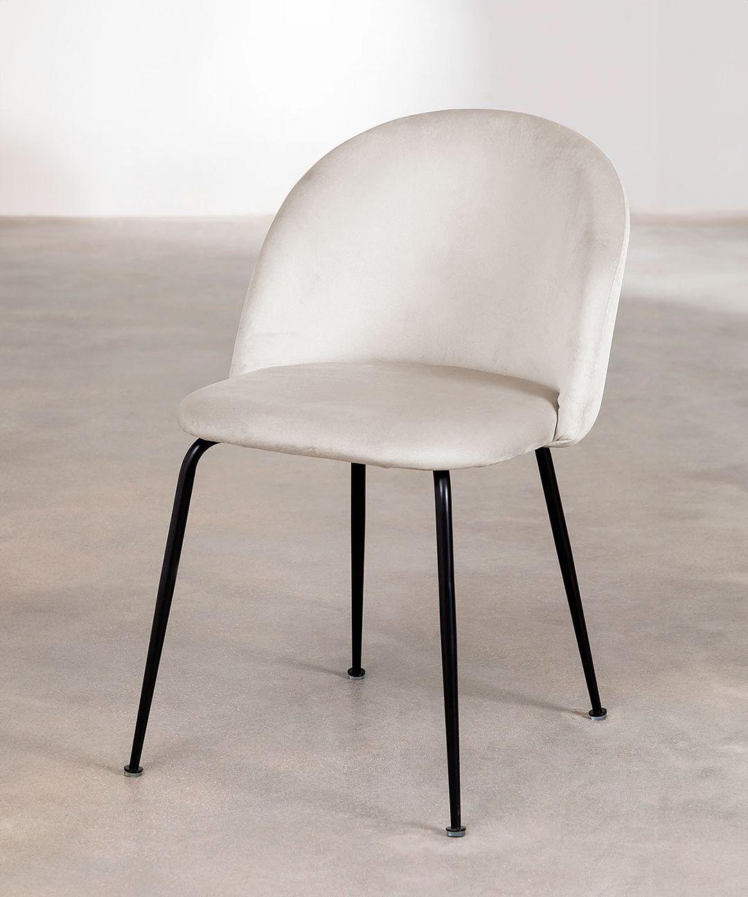 Silla De Comedor Sora Tapiz Velvet Beige Patas Negras-4