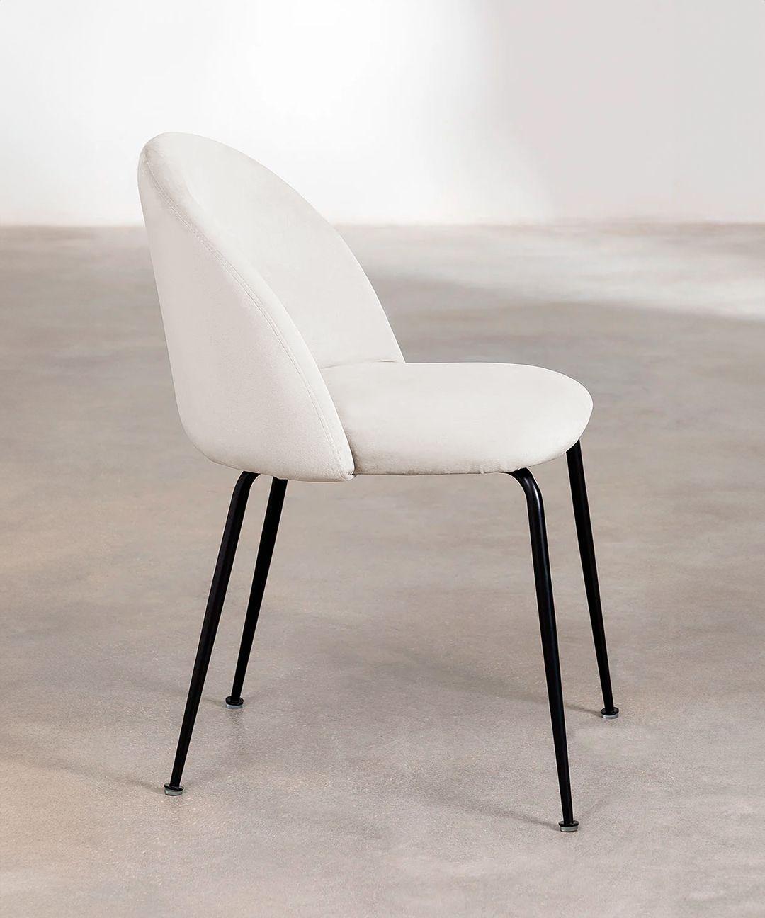 Silla De Comedor Sora Tapiz Velvet Beige Patas Negras-5