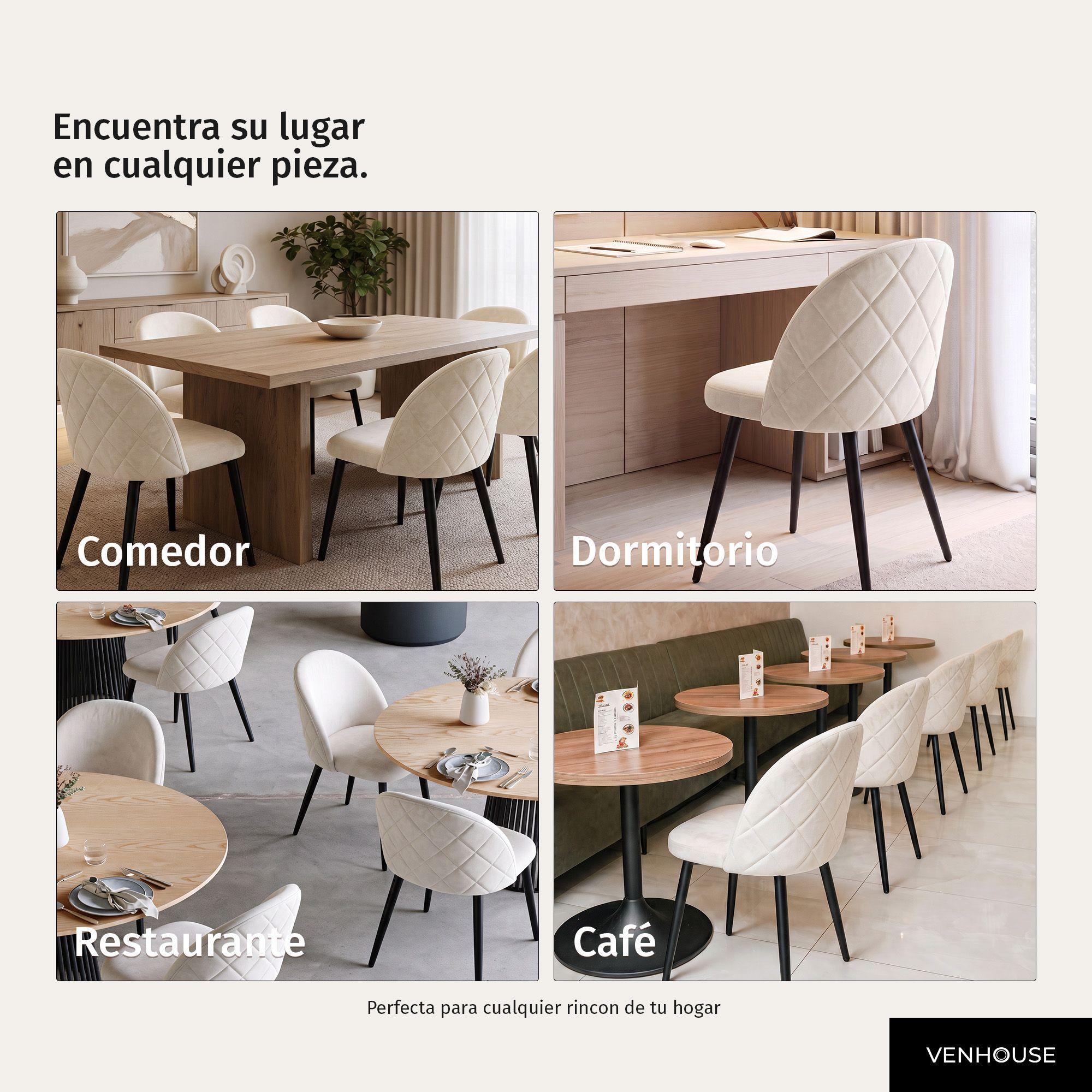 Pack 2 Sillas de Comedor Tapizadas Acolchadas Metal Modernas Sora Felpa Beige-5