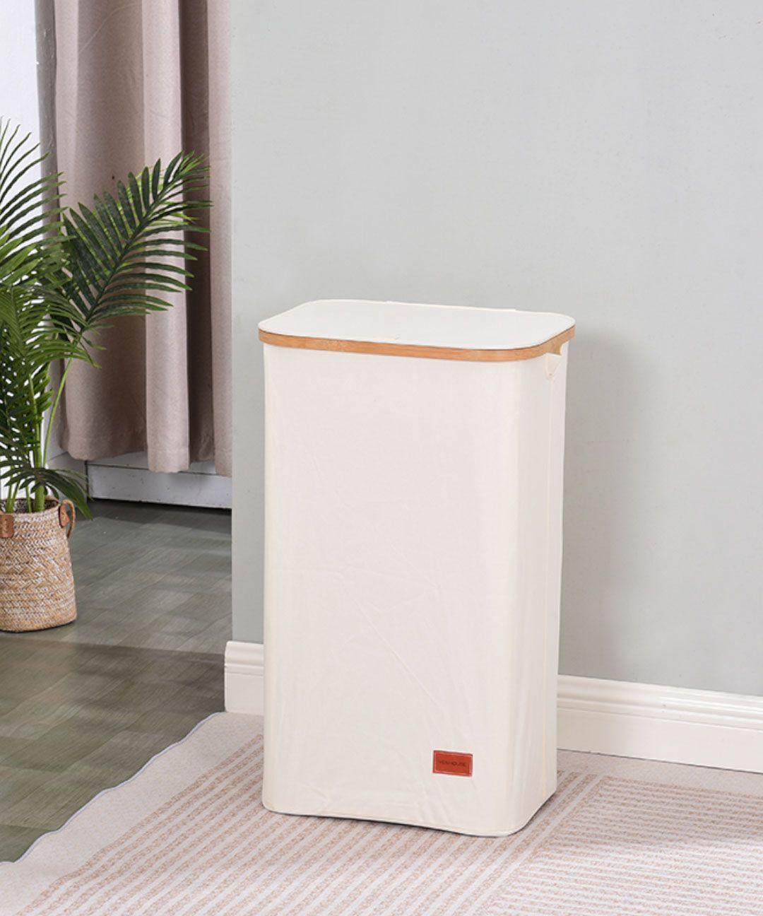 Venhoouse Cesta Canasto Ropa Plegable Borde Bambú 100l Beige-5