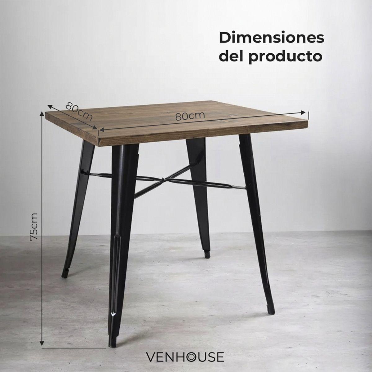 Juego De Comedor Tolix 4 Sillas Cuadrado 80cm Venhoouse Madera Oscura-3