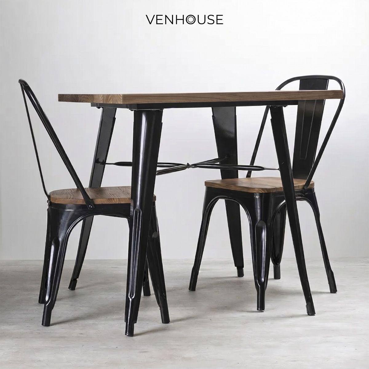 Juego De Comedor Tolix 4 Sillas Cuadrado 80cm Venhoouse Madera Oscura-7