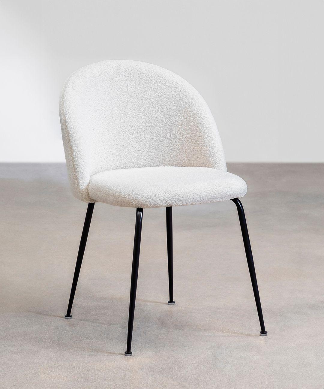 Silla De Comedor Sora Tapiz Boucle Blanca Patas Negras-3