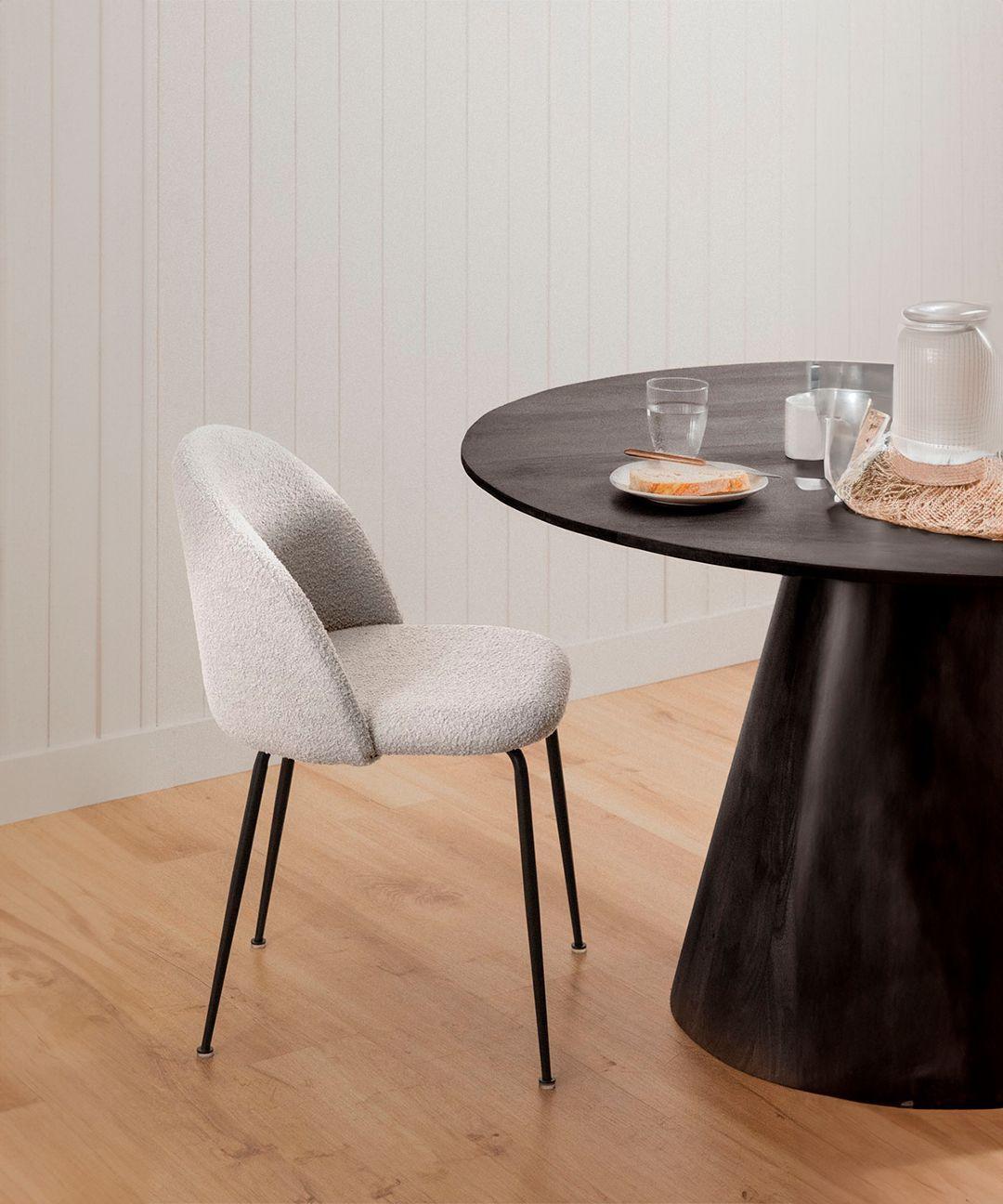 Silla De Comedor Sora Tapiz Boucle Blanca Patas Negras-4