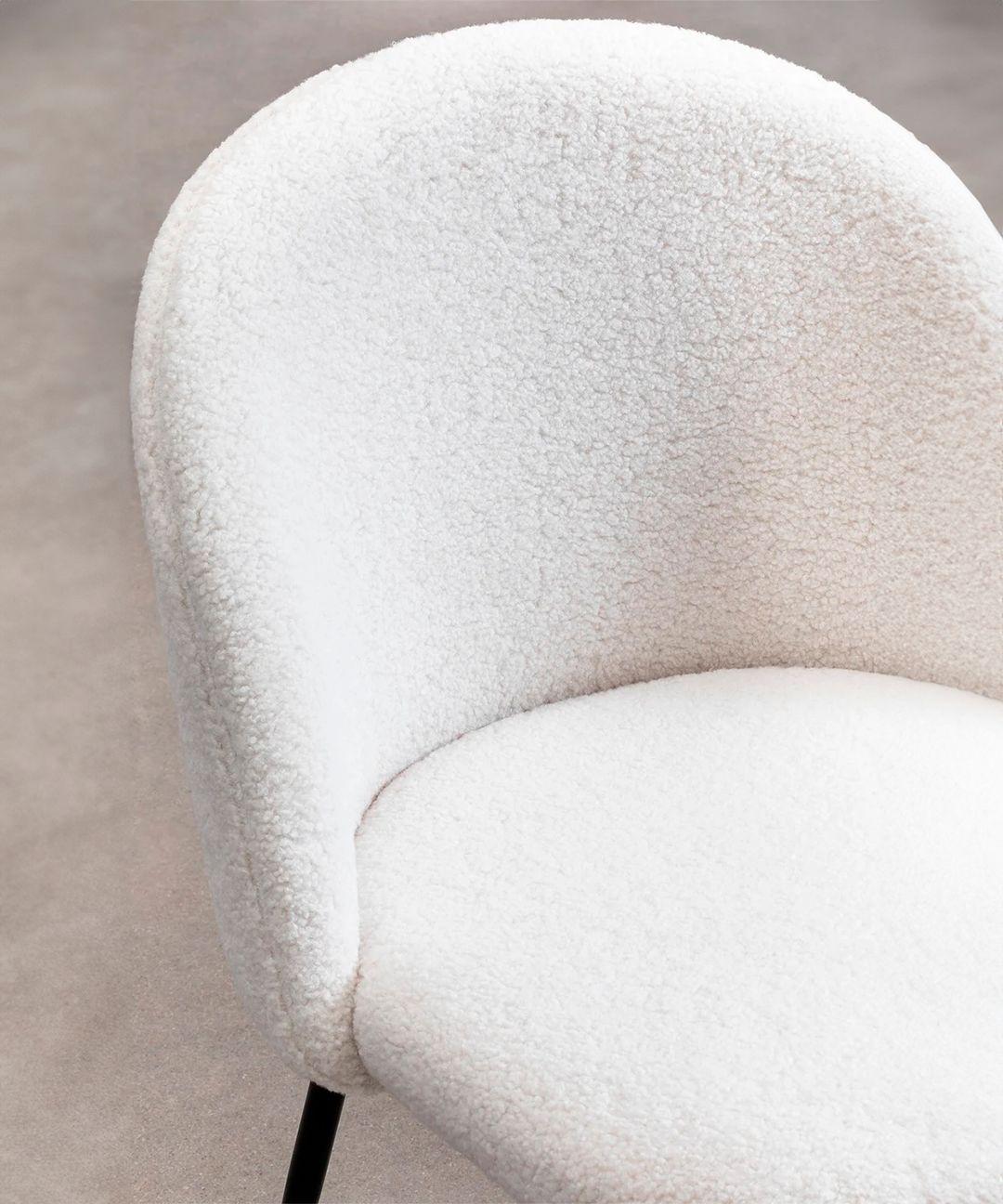 Silla De Comedor Sora Tapiz Boucle Blanca Patas Negras-6