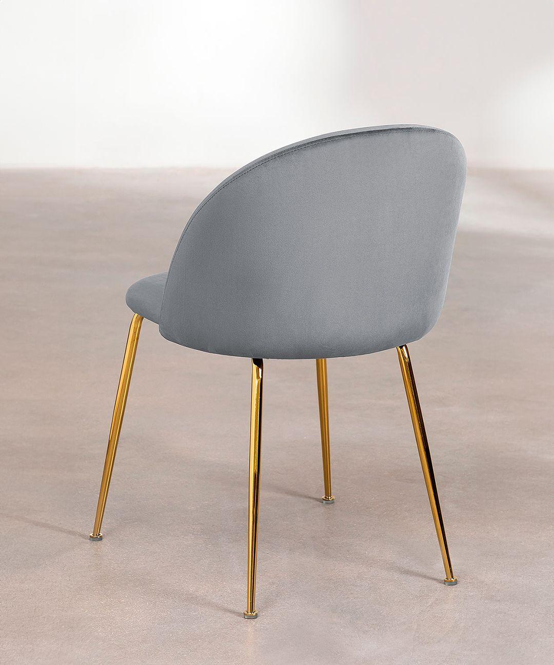 Pack 4 Sillas De Comedor Sora Tapiz Velvet Gris Patas Doradas-6