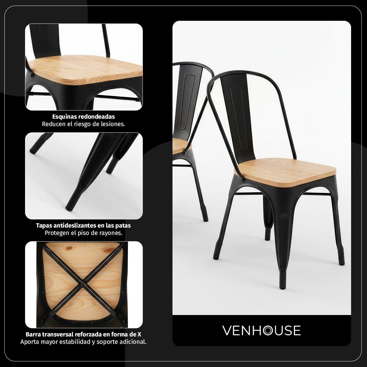 Silla Tolix De Metal Con Asiento De Madera Para Comedor Negra-2