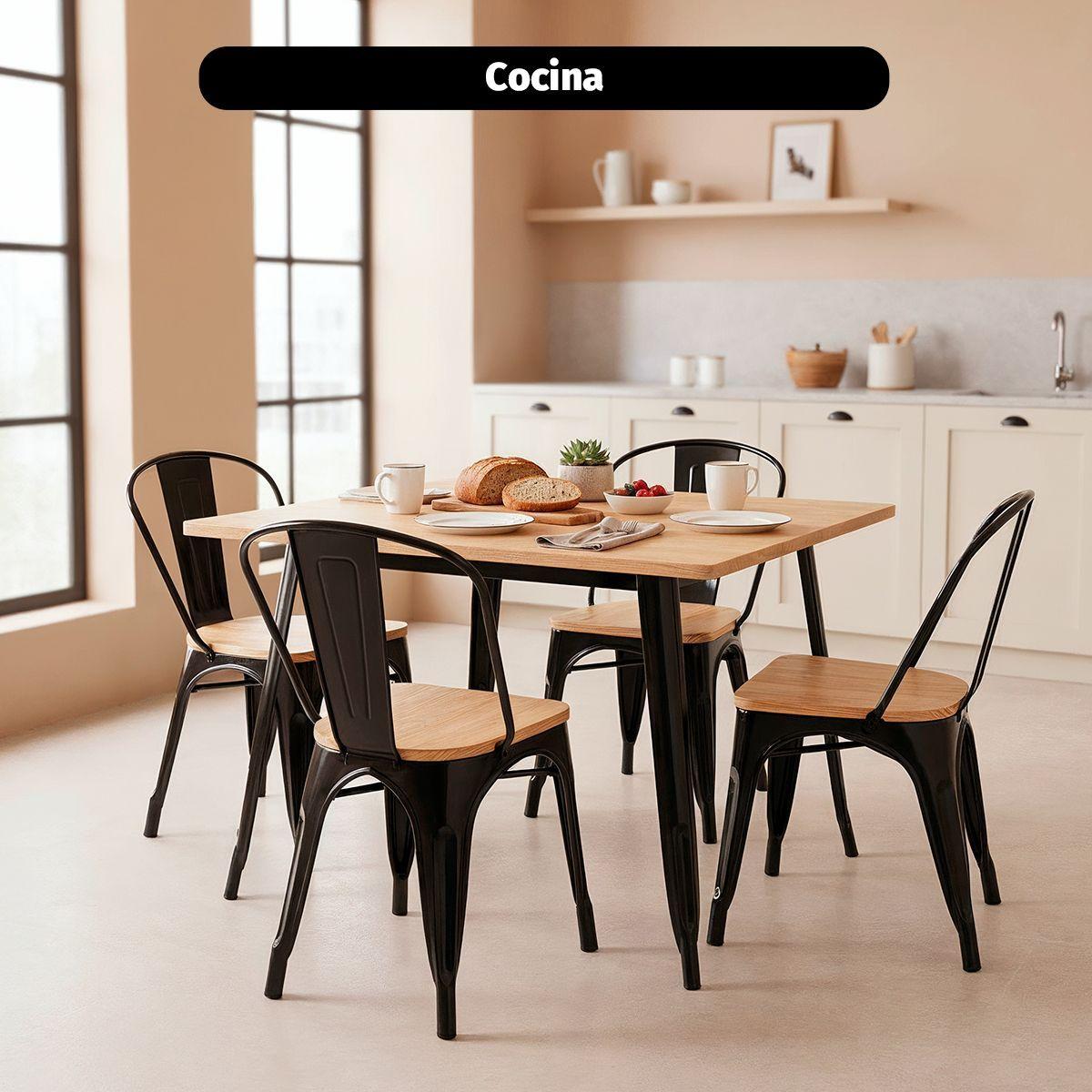 Silla Tolix De Metal Con Asiento De Madera Para Comedor Negra-5