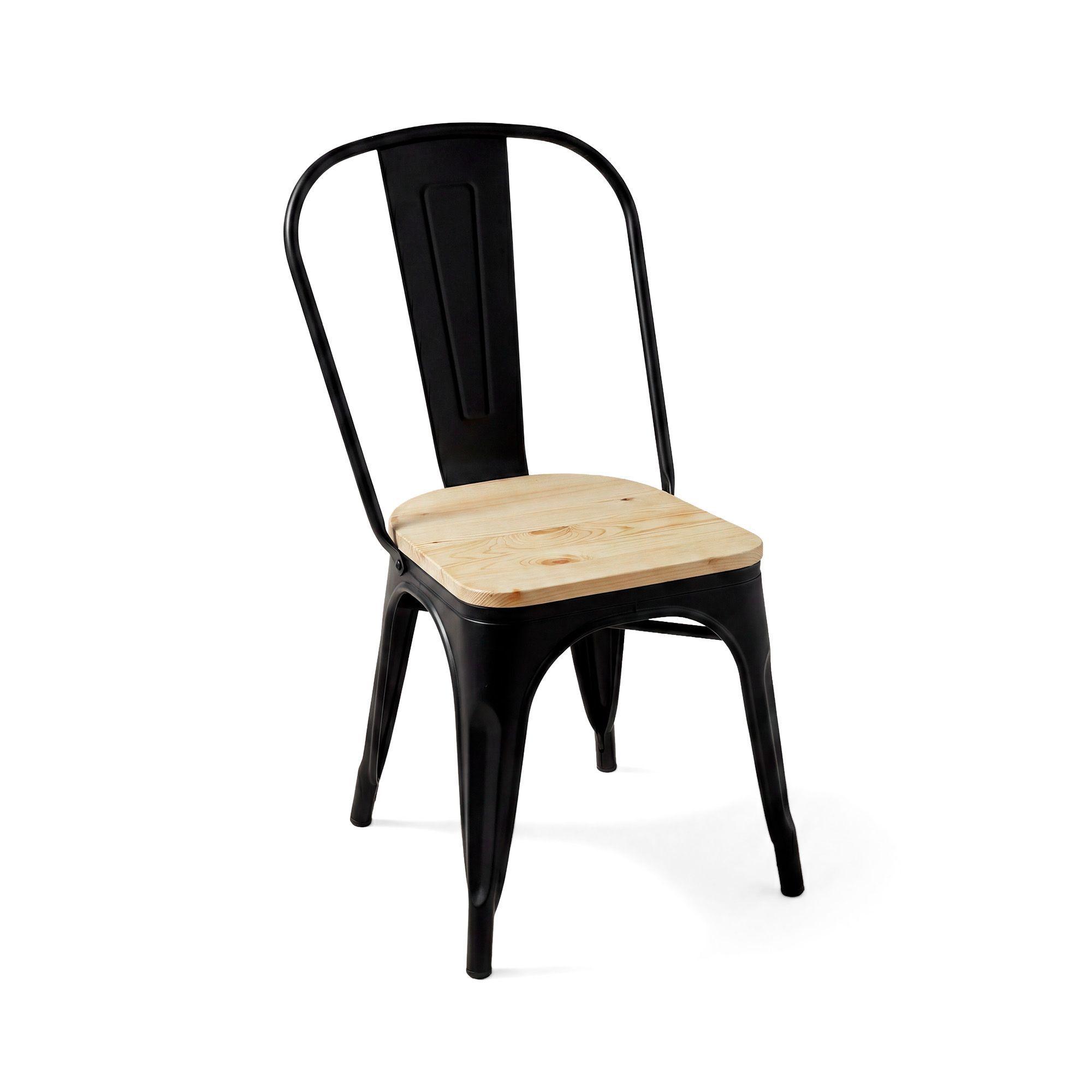 Silla Comedor Terraza Exterior Tolix Metal Madera Natural Apilable Industrial Negra  -0