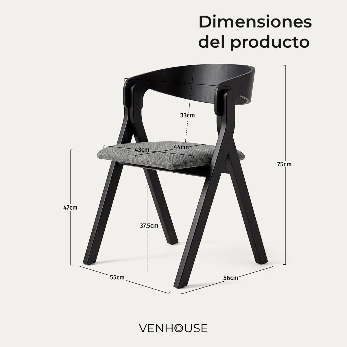 Pack 4 Sillas Comedor Madera Tapiz Chenilla Margot Venhoouse Negra-3