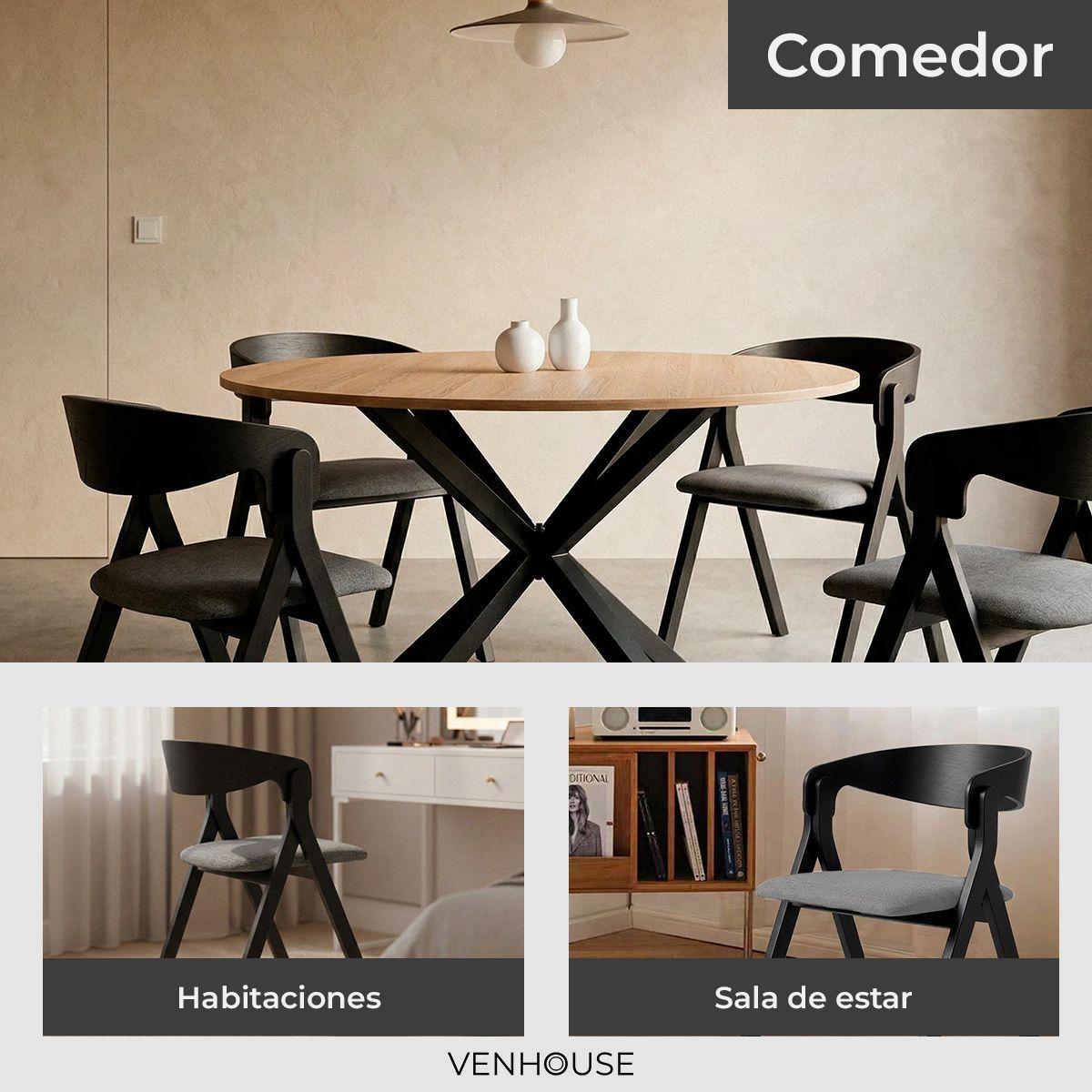 Pack 4 Sillas Comedor Madera Tapiz Chenilla Margot Venhoouse Negra-4