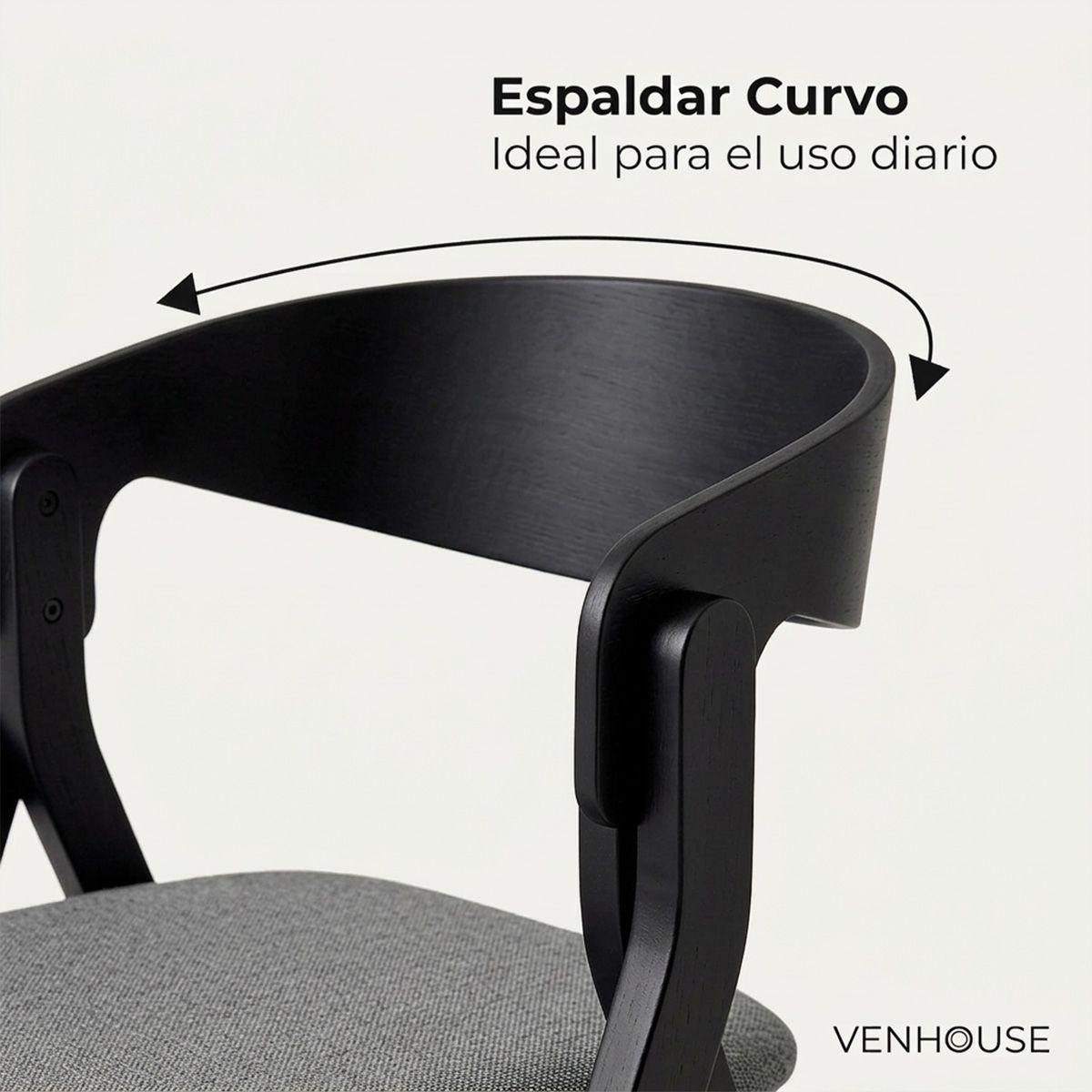 Pack 4 Sillas Comedor Madera Tapiz Chenilla Margot Venhoouse Negra-5