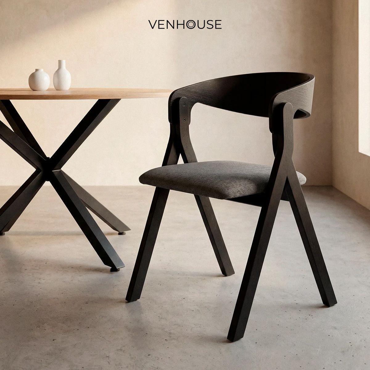 Pack 4 Sillas Comedor Madera Tapiz Chenilla Margot Venhoouse Negra-6