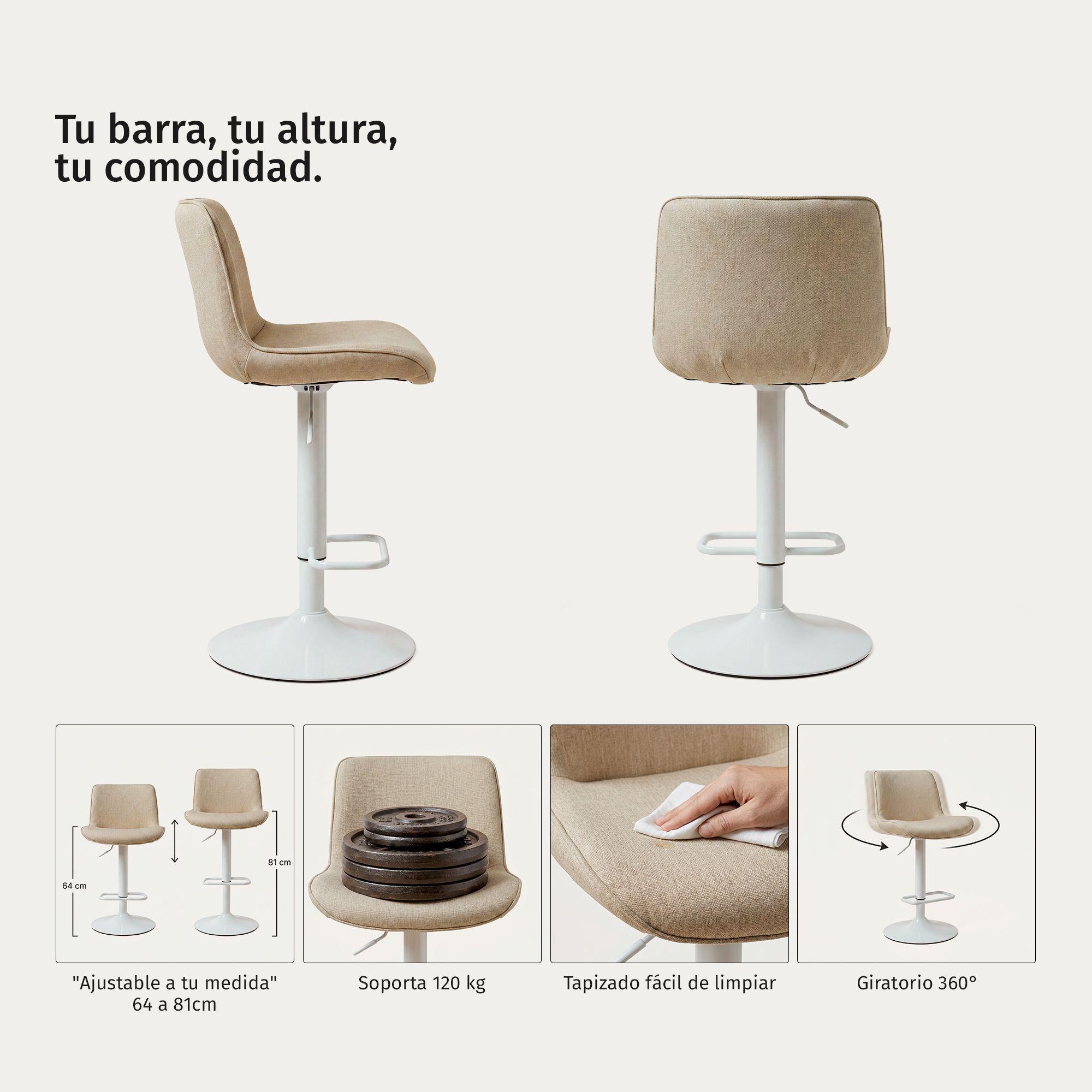 Pack 4 Taburetes Pisos Sillas Bar Acolchados Regulables Dorik Blanco-2