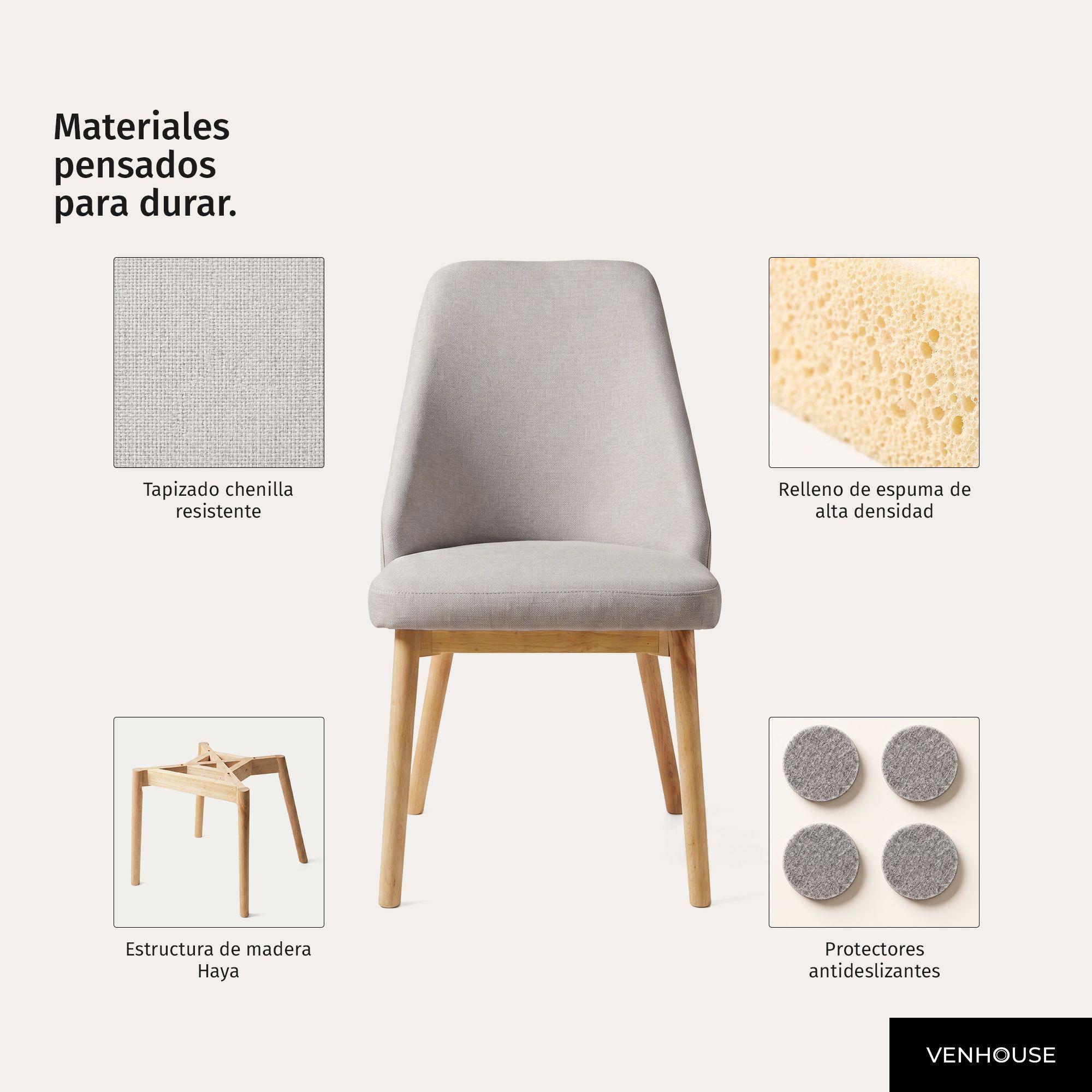 Pack 2 Sillas Comedor Lena Madera Asiento Acolchado Poliéster Greige-3