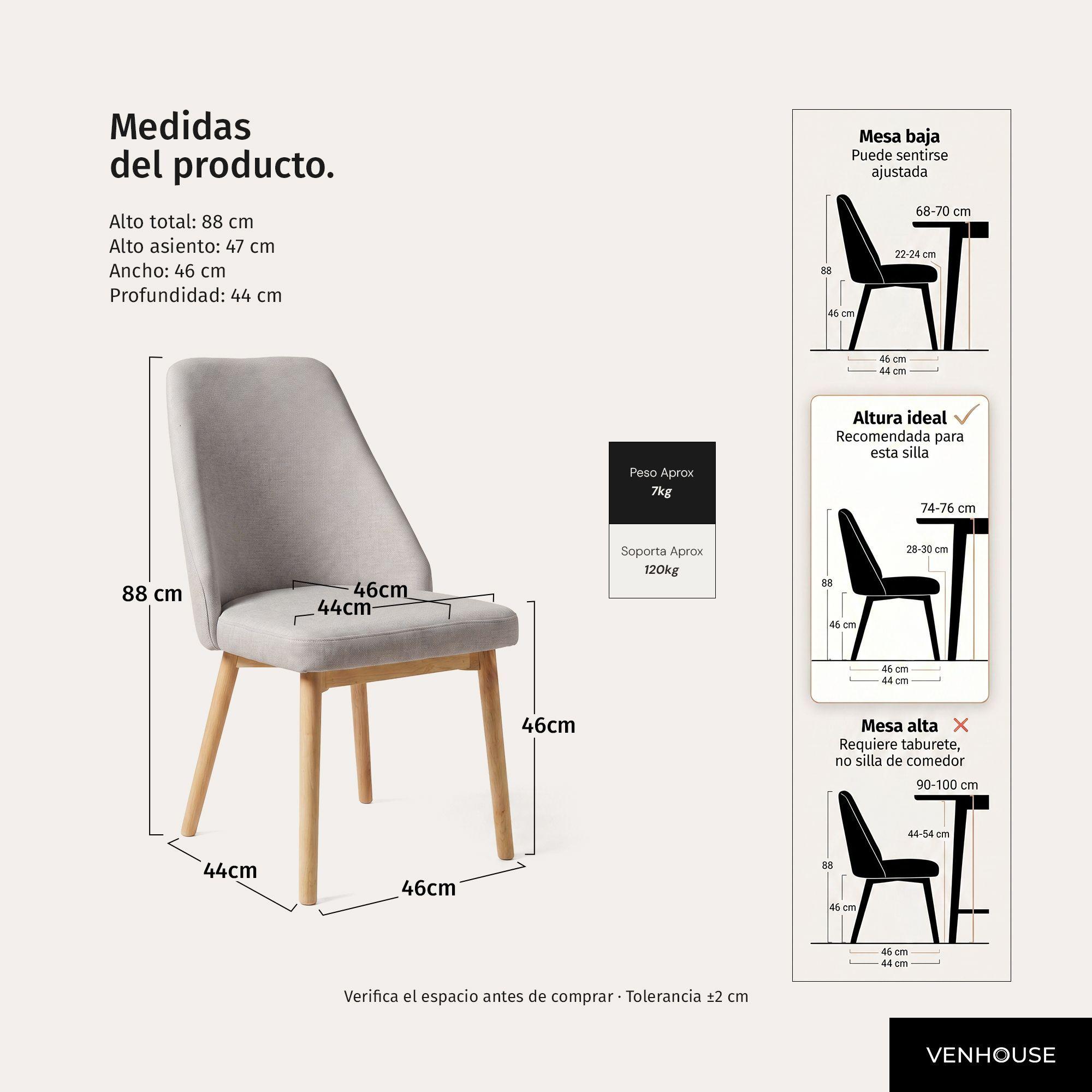 Pack 2 Sillas Comedor Lena Madera Asiento Acolchado Poliéster Greige-4