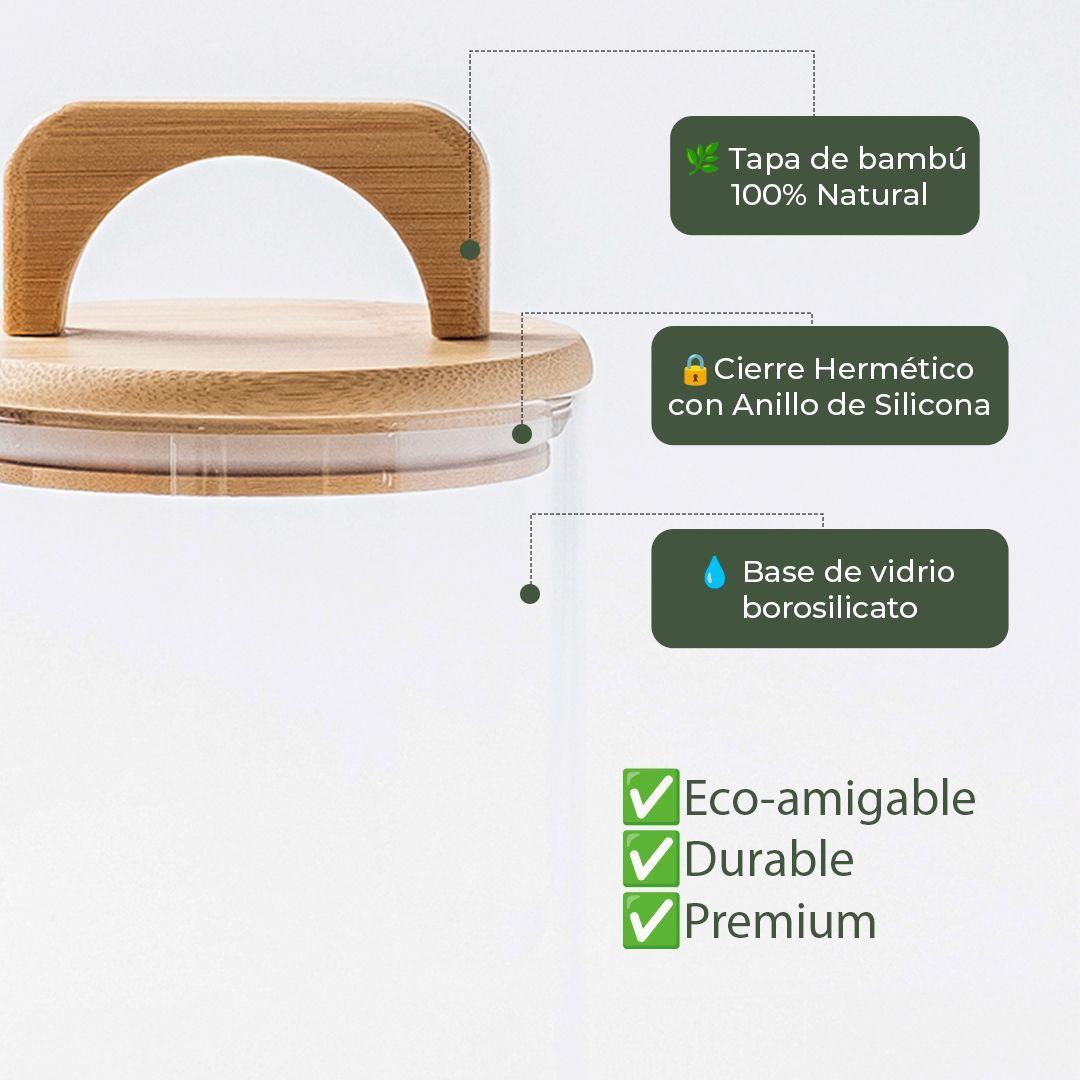 Pack 3 Contenedores Herméticos Vidrio Tapa Asa Bambú 650ml-4