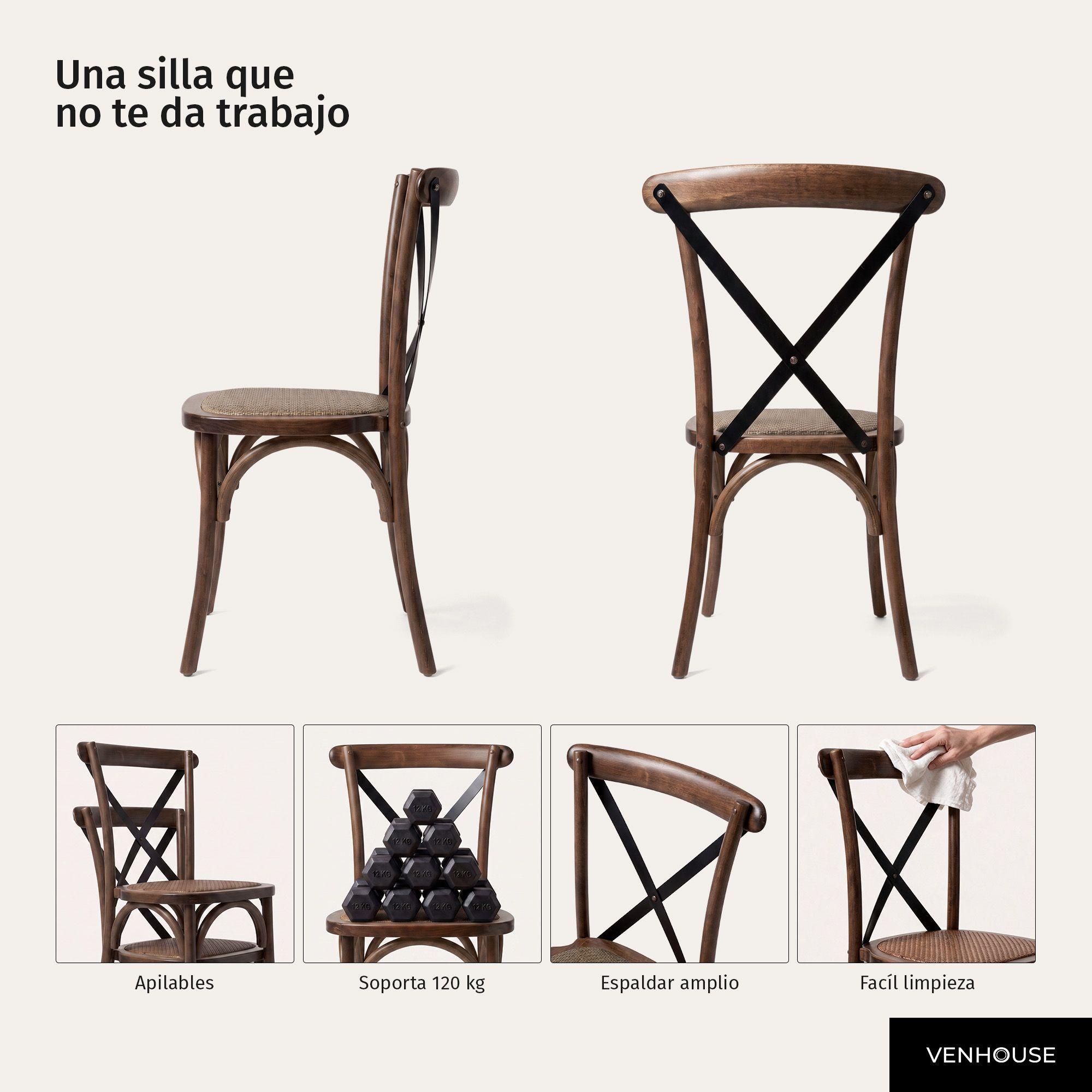 Silla Comedor Bistr Madera Rat n Apilable Crossback Nogal-2