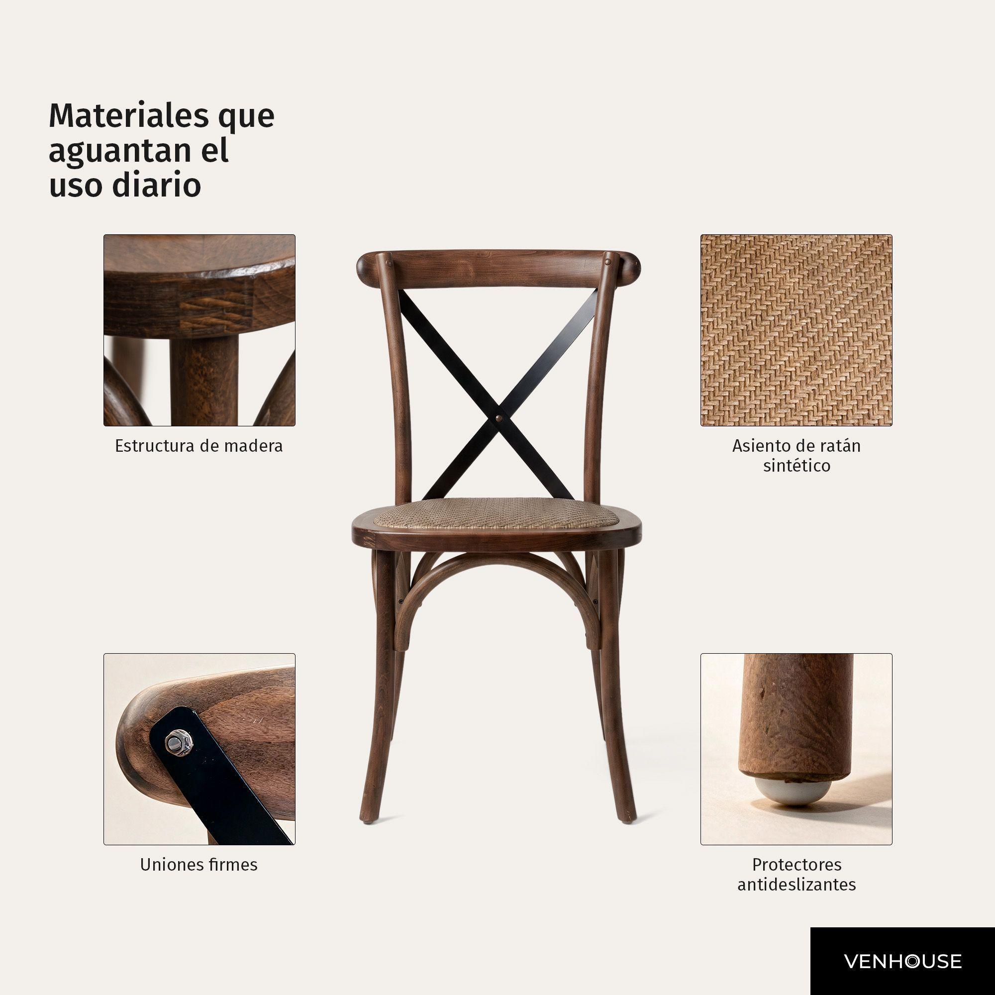 Silla Comedor Bistr Madera Rat n Apilable Crossback Nogal-4