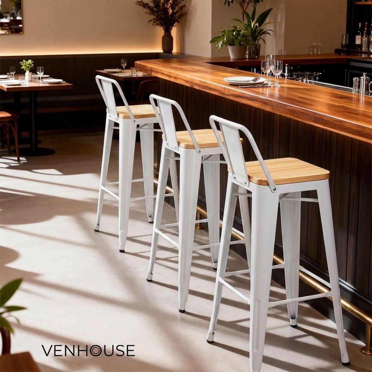 Pack 4 Taburetes Tolix Blancos De Madera 66cm Con Respaldo Venhouse-7
