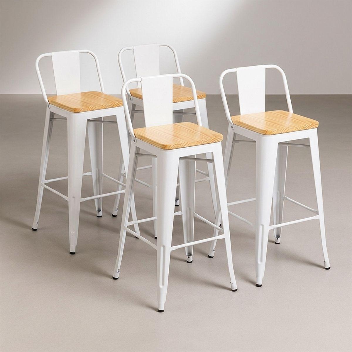 Pack 4 Taburetes Tolix Blancos De Madera 66cm Con Respaldo Venhouse-0