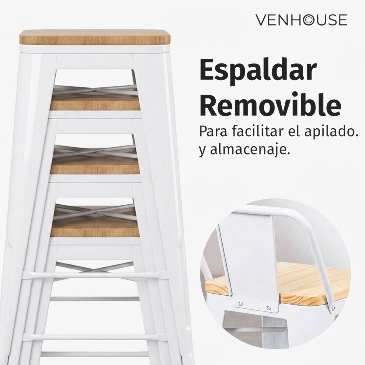 Pack 4 Taburetes Tolix Blancos De Madera 66cm Con Respaldo Venhouse-3