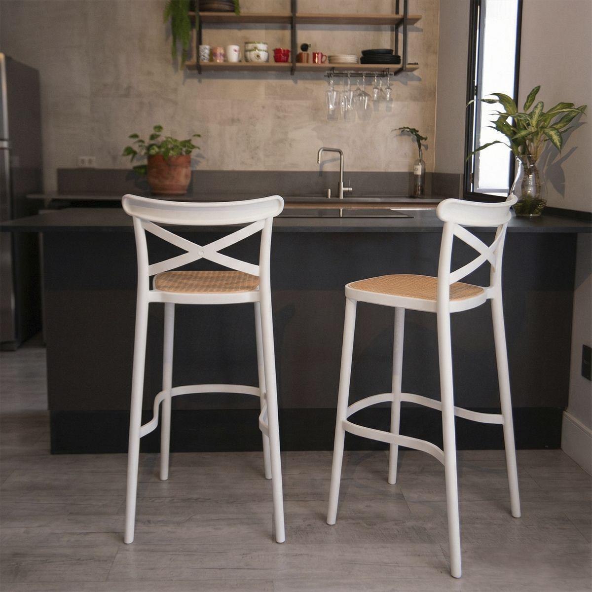 Taburete Piso Bar O Terraza Apilable 76cm Crossback Danubio Venhoouse Blanco-7