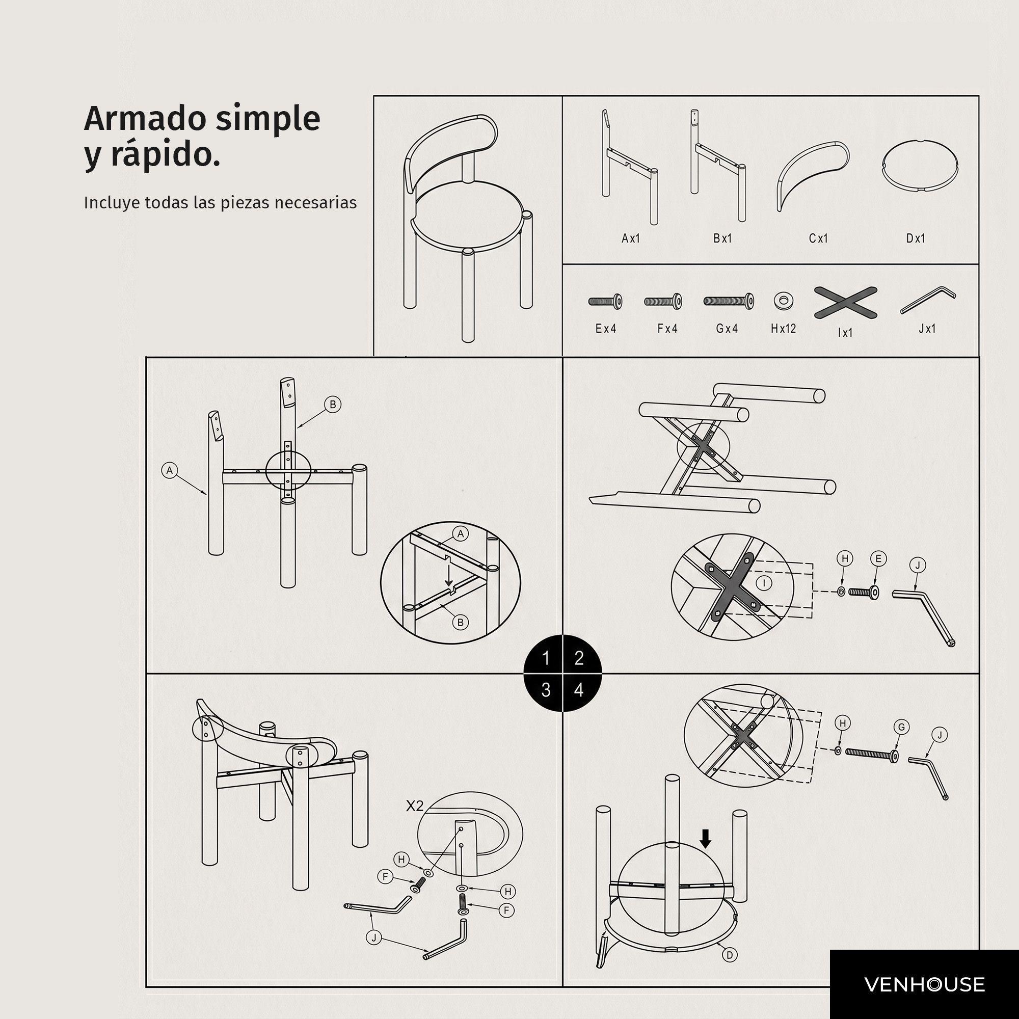 Pack 4 Sillas Para Comedor Cocina Madera Tapizada Moderna Respaldo Porto Greige -6