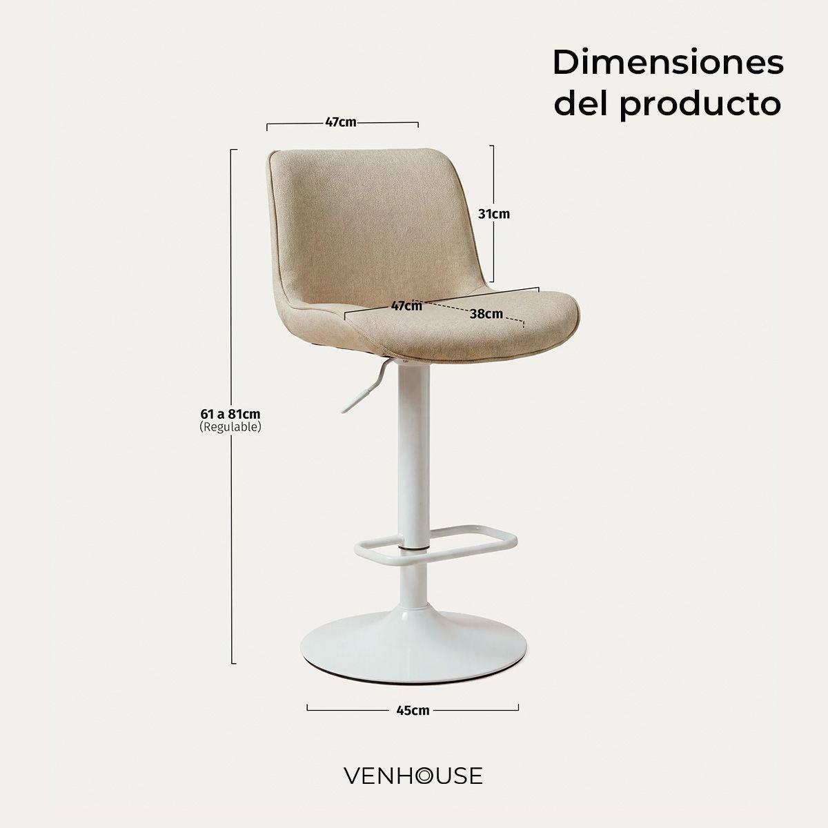 Pack 2 Sillas Piso Bar Taburete Altura Regulable Dorik Venhoouse Blancas-2