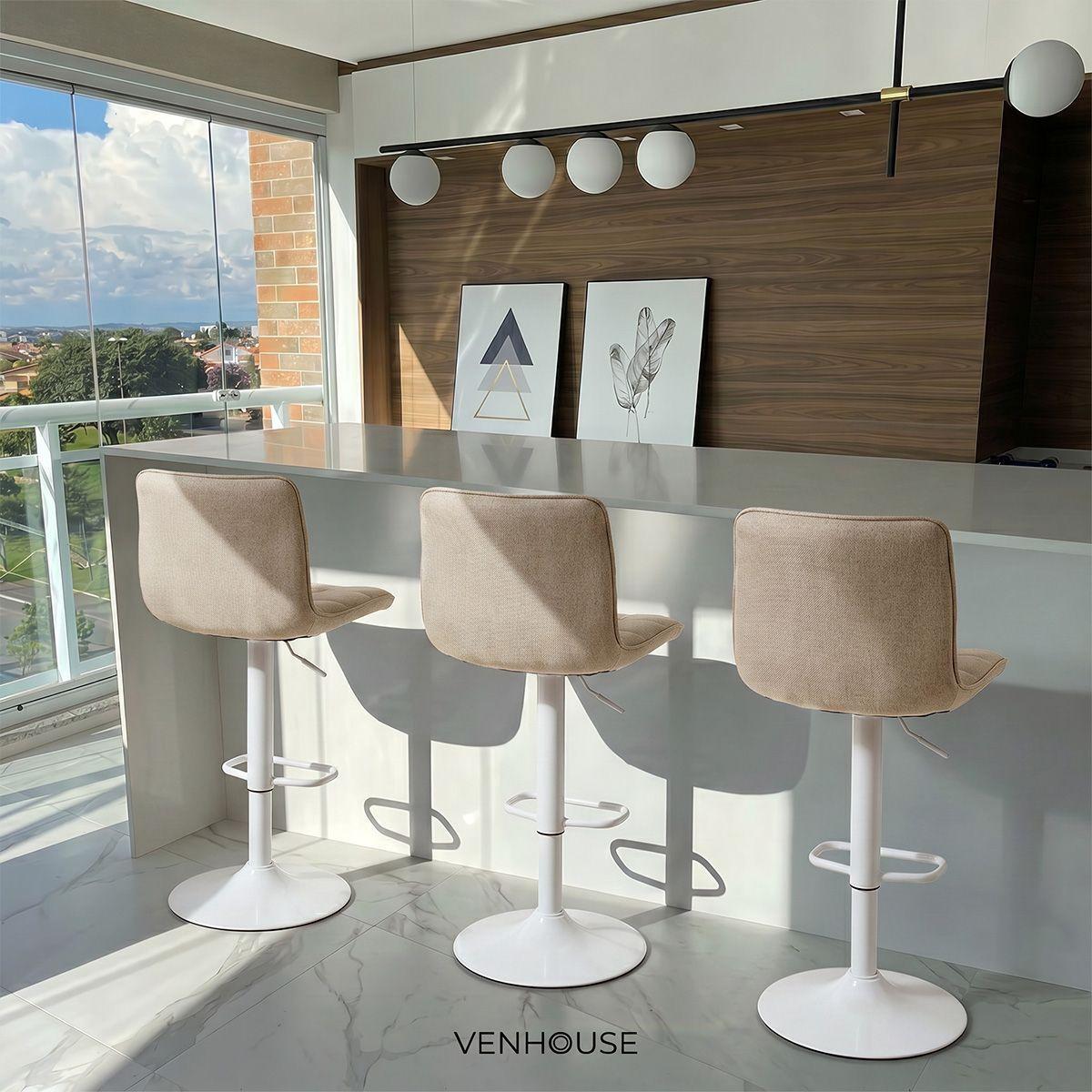 Pack 2 Sillas Piso Bar Taburete Altura Regulable Dorik Venhoouse Blancas-6