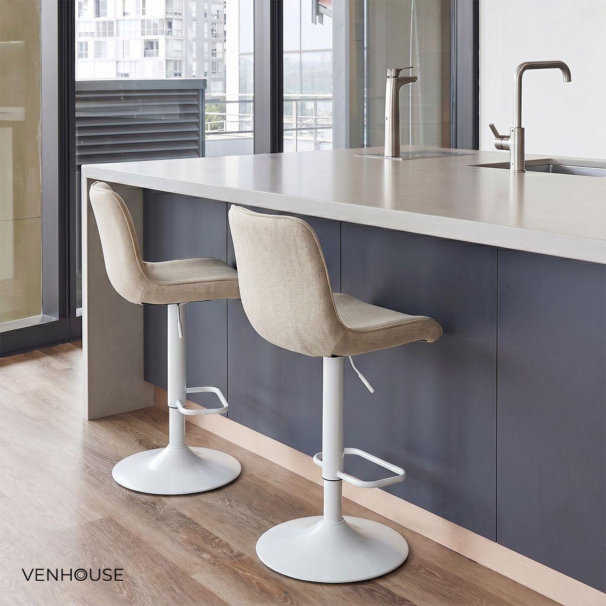 Pack 2 Sillas Piso Bar Taburete Altura Regulable Dorik Venhoouse Blancas-7