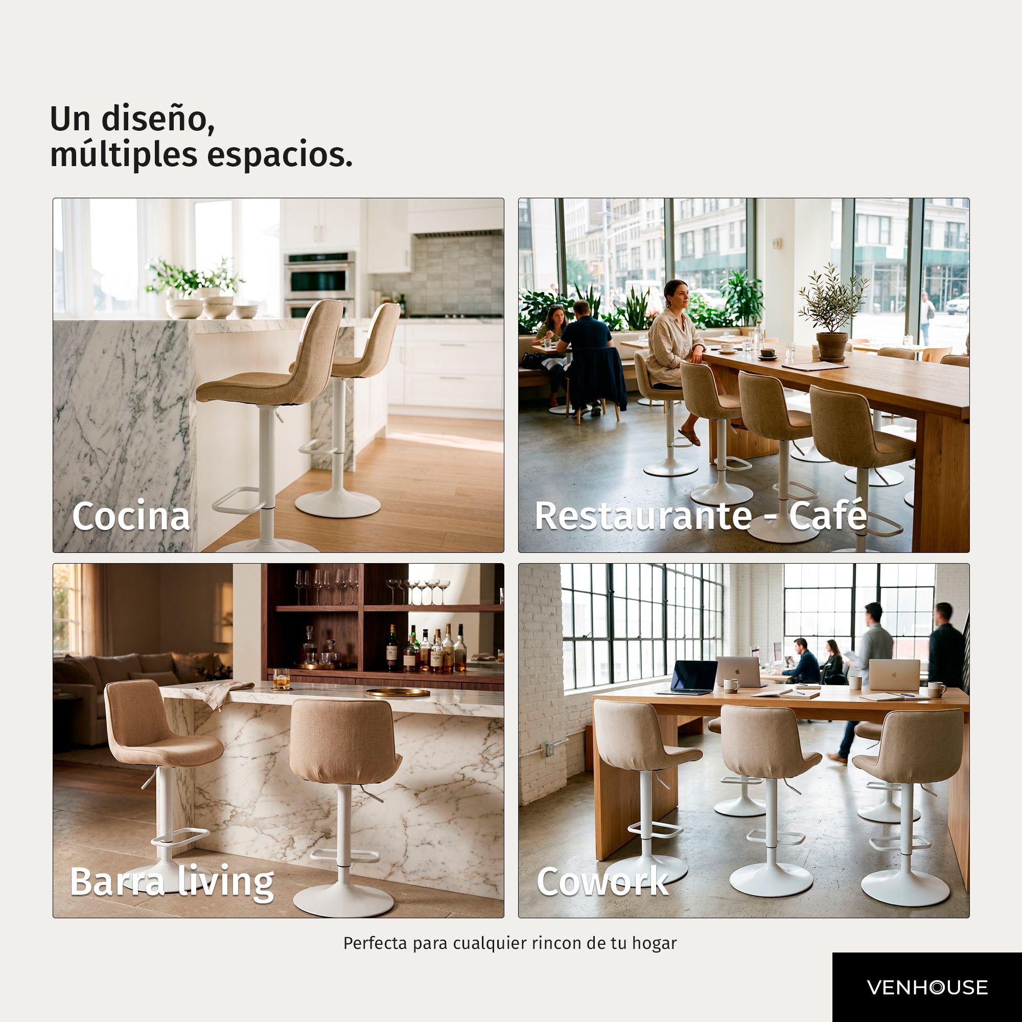 Pack 2 Taburetes Pisos Sillas Bar Acolchados Regulables Dorik Blanco-5