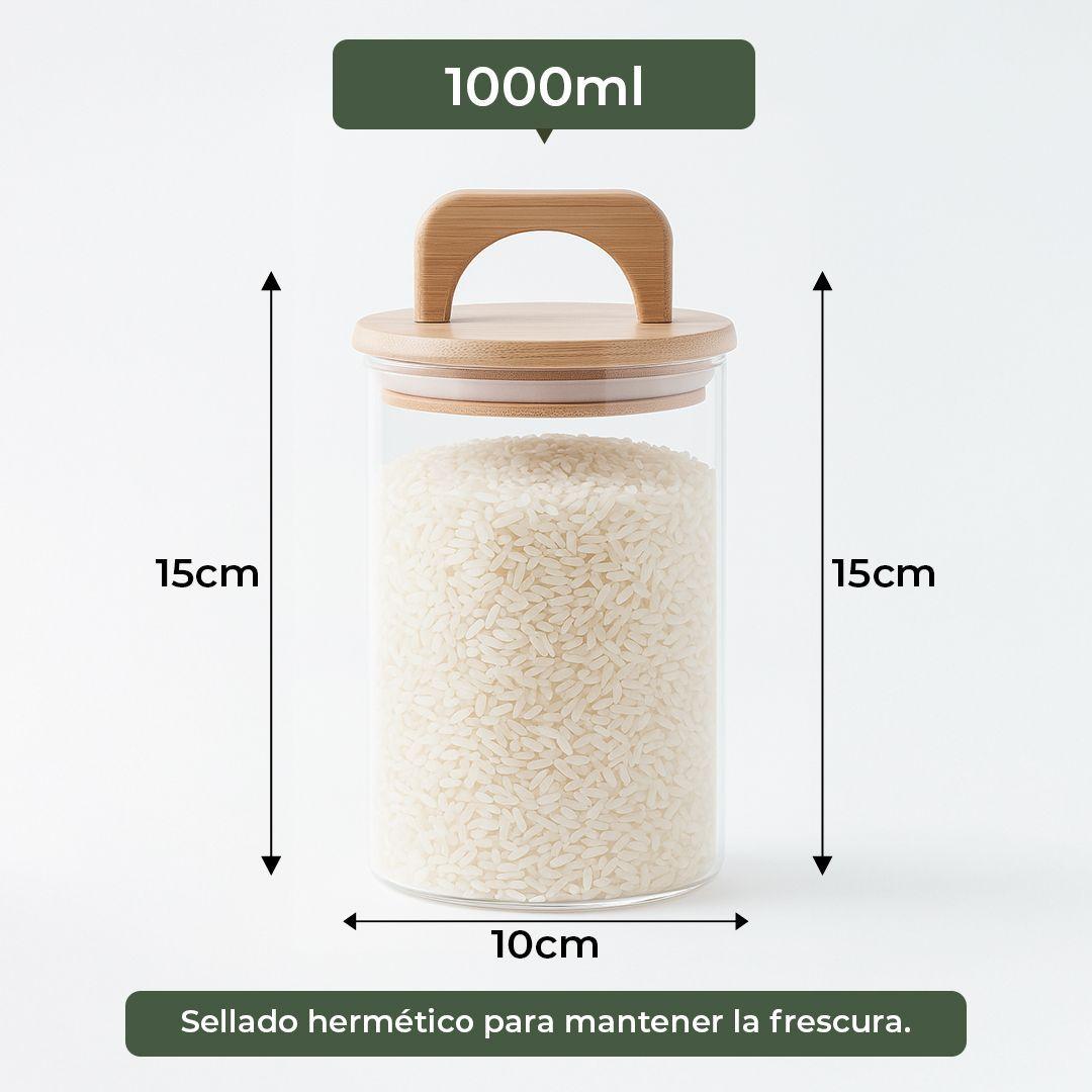 Pack 3 Contenedores Herméticos Vidrio Tapa Asa Bambú 1000ml-3