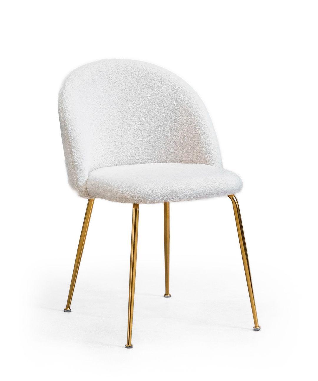 Silla De Comedor Sora Tapiz Boucle Blanca patas doradas-0