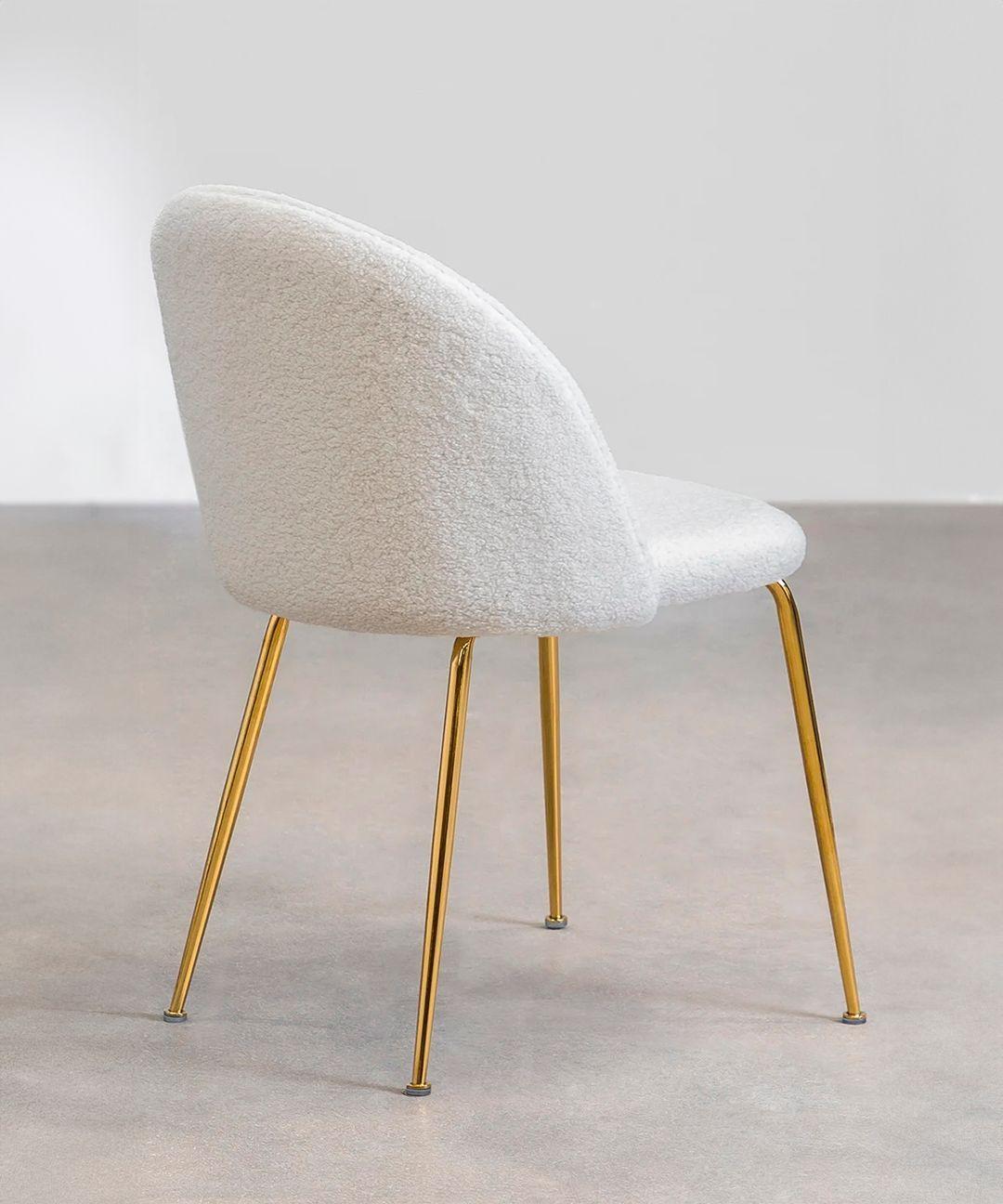 Silla De Comedor Sora Tapiz Boucle Blanca patas doradas-2