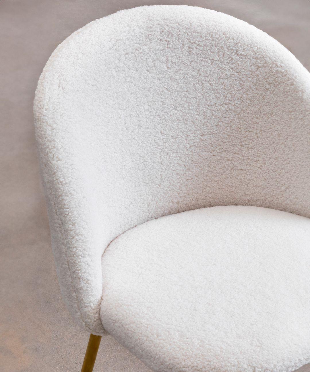 Silla De Comedor Sora Tapiz Boucle Blanca patas doradas-6