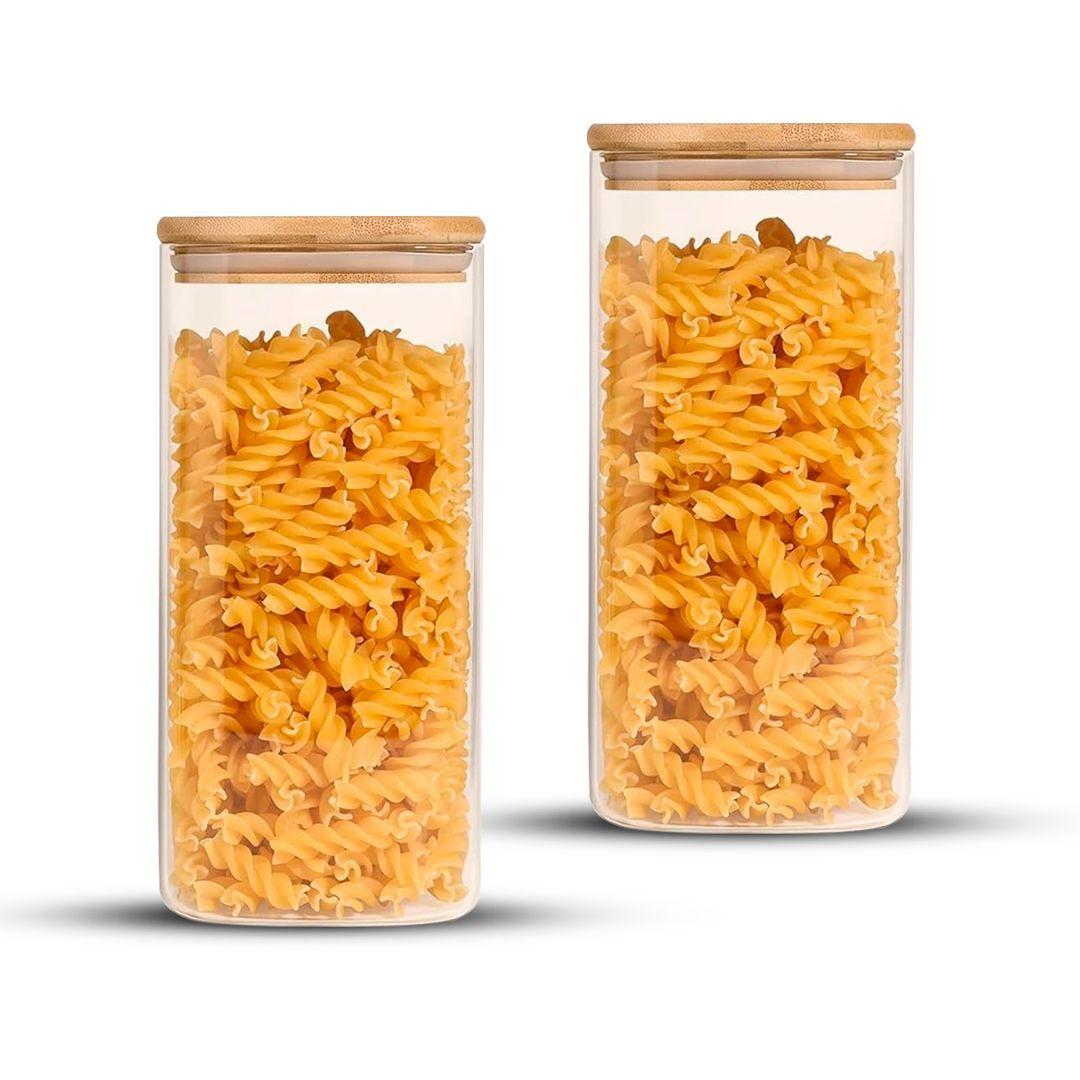 Pack 2 Contenedores Tarro Hermético Vidrio Tapa Bambú 1500ml-0