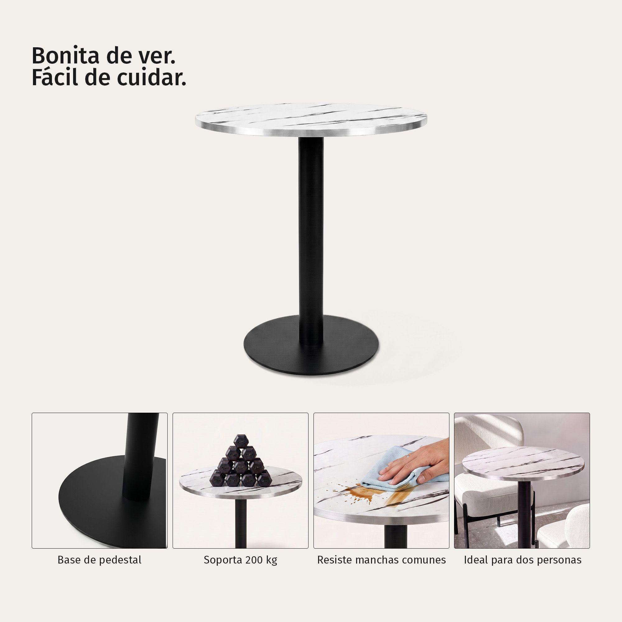 Mesa Redonda Comedor Café Bar Madera Metal 75cm Oslo Blanca-2