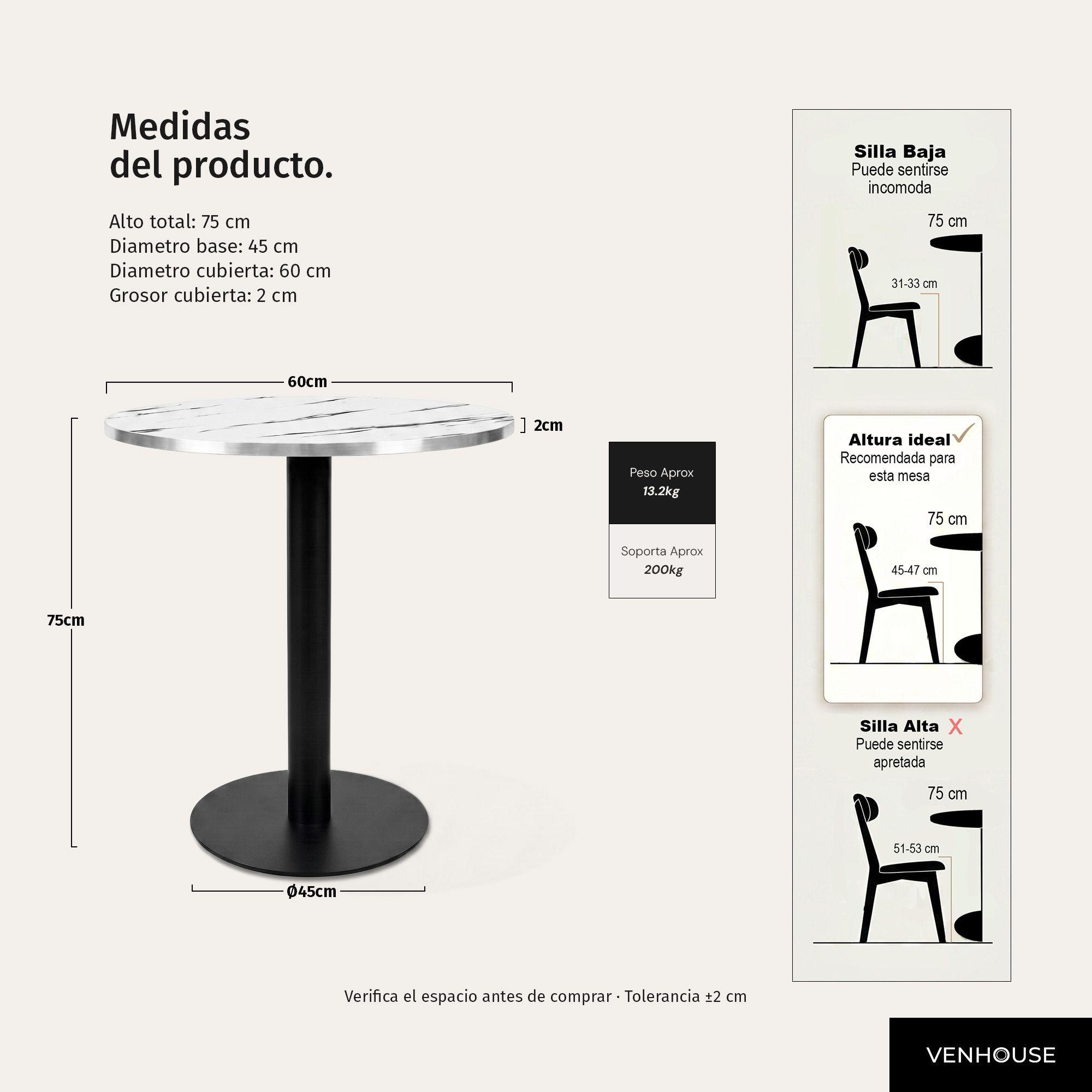 Mesa Redonda Comedor Café Bar Madera Metal 75cm Oslo Blanca-3