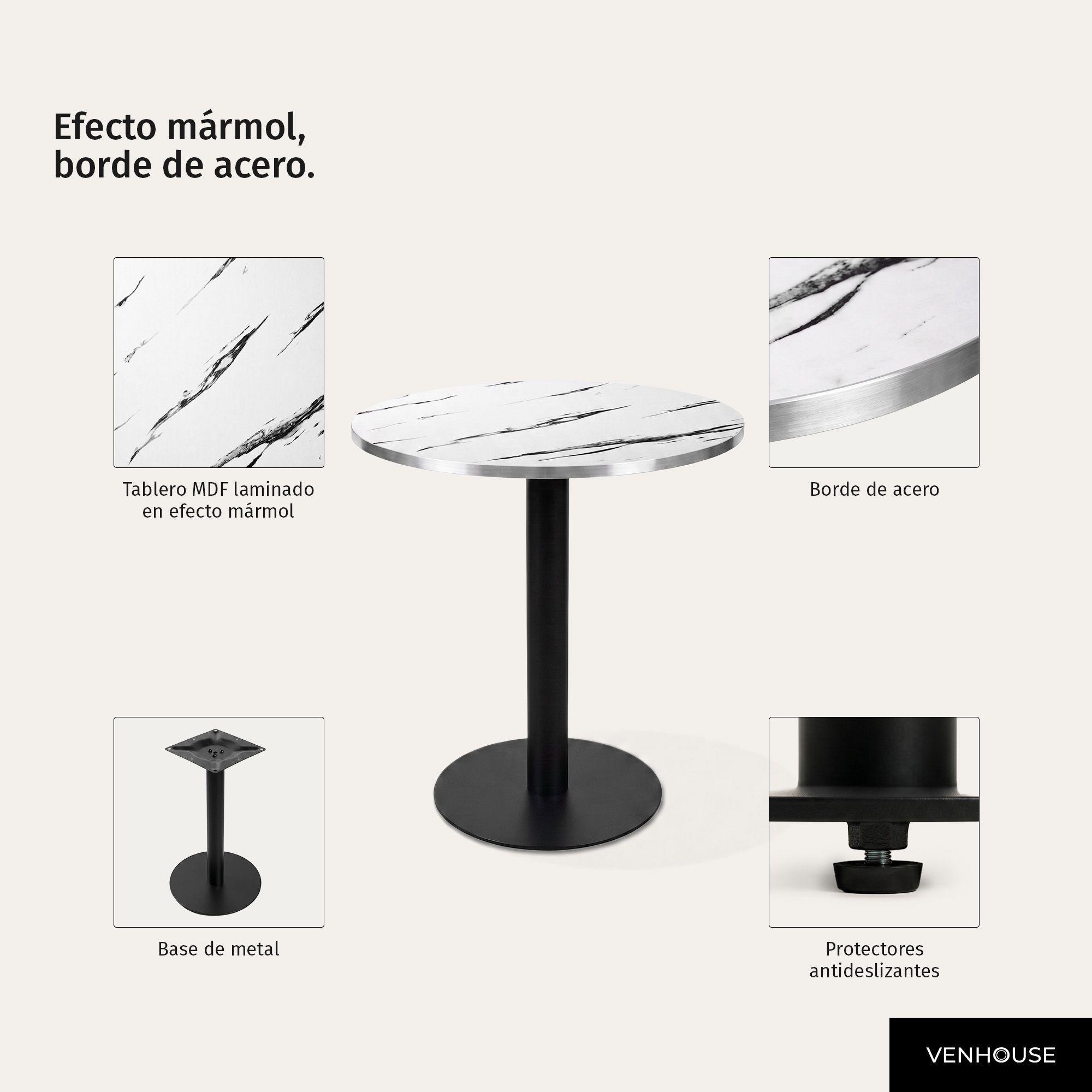 Mesa Redonda Comedor Café Bar Madera Metal 75cm Oslo Blanca-4