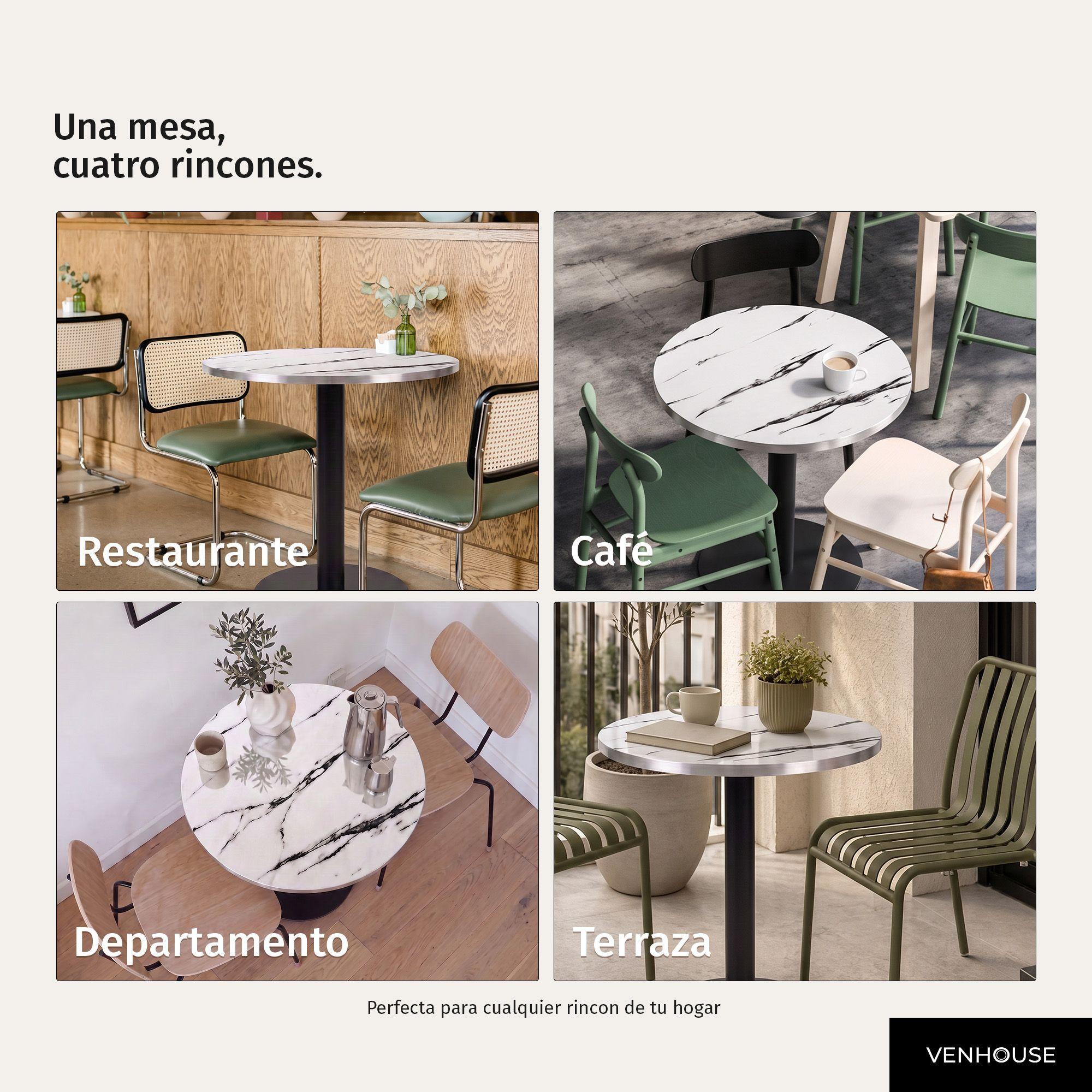 Mesa Redonda Comedor Café Bar Madera Metal 75cm Oslo Blanca-5