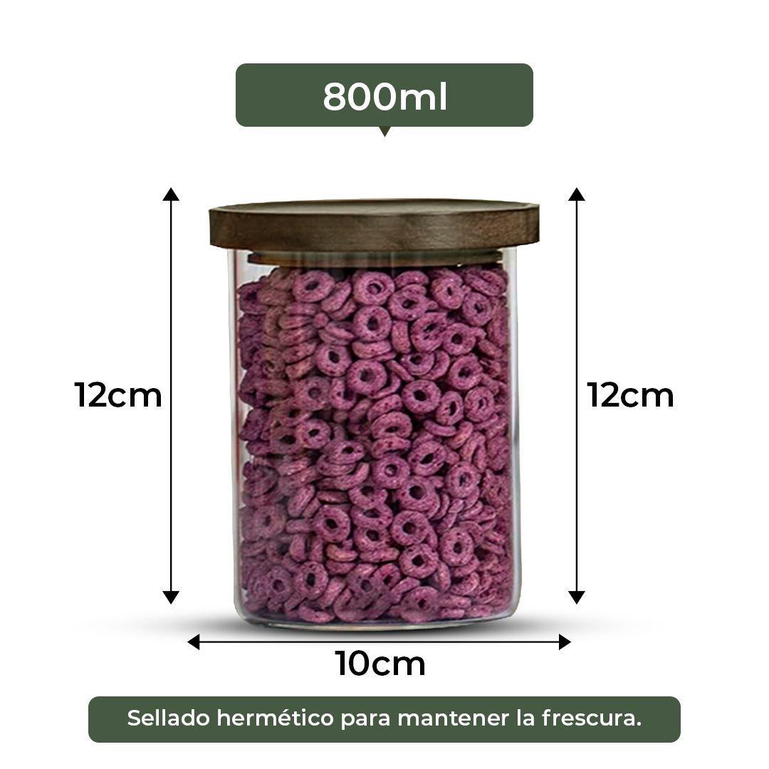 Pack 3 Frasco Contenedor Tarro Hermético Vidrio Acacia 800ml-2