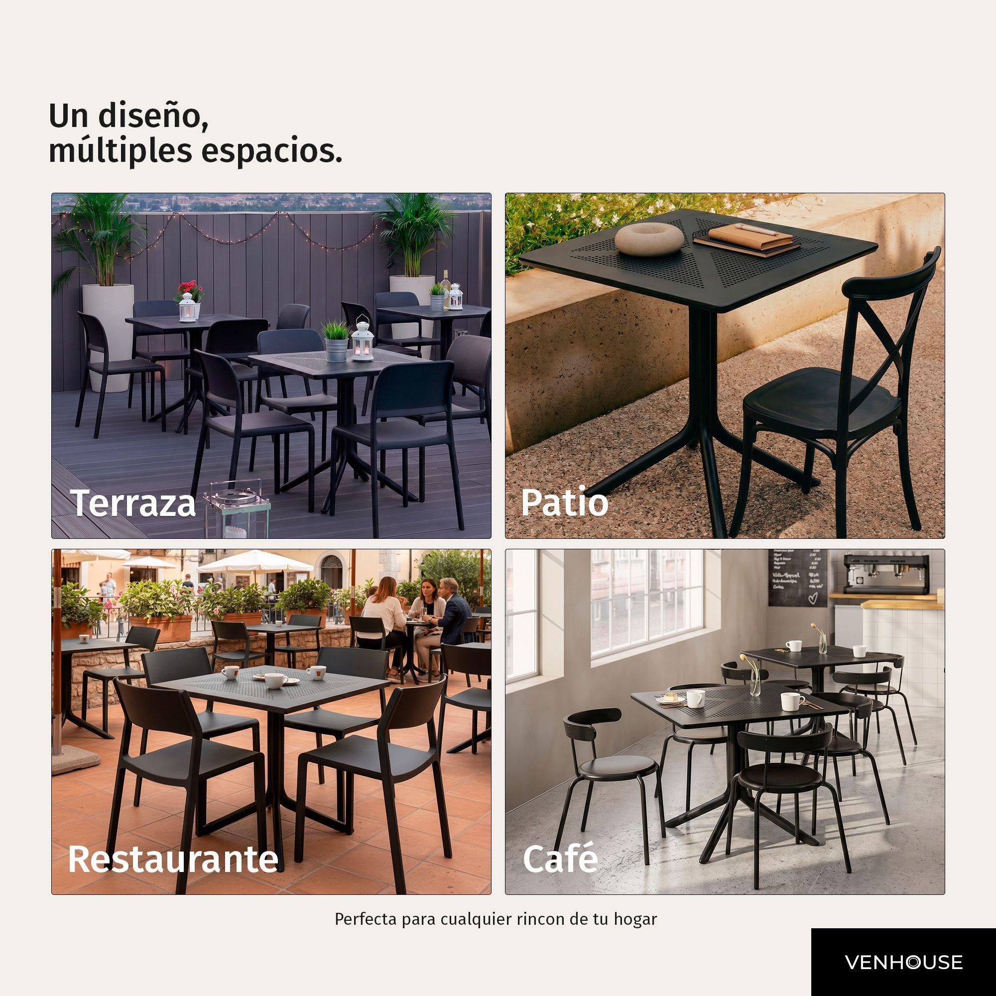 Mesas Cocina Comedor Terraza Exterior Cuadrada 80x80 Restaurante Bar Kross Negra -5