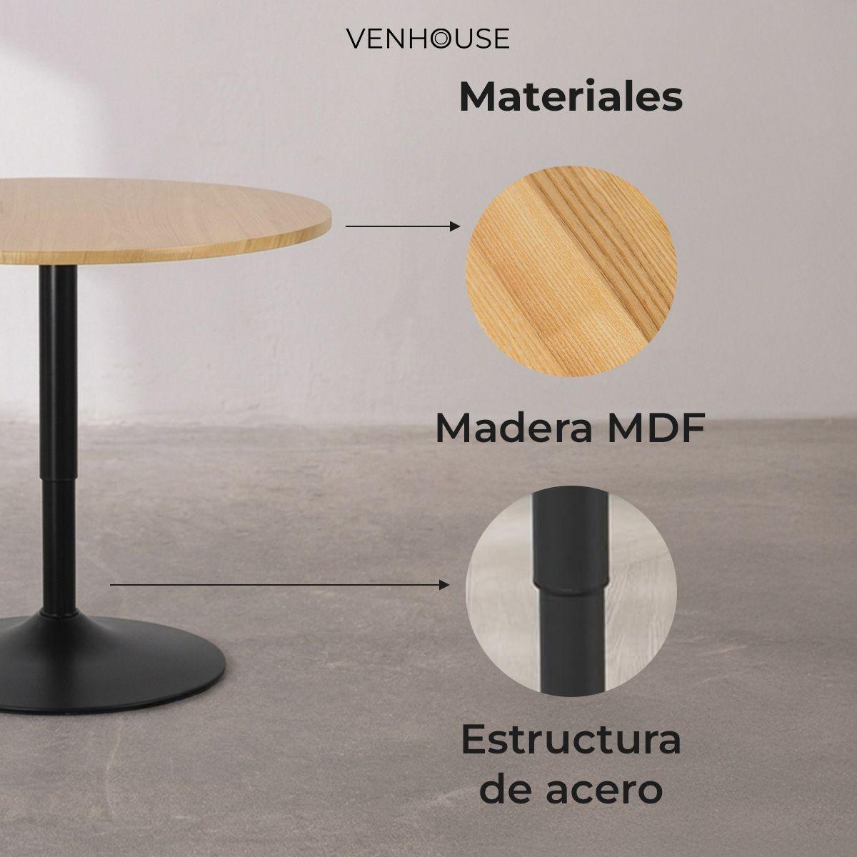 Mesa Bar Lorven Altura Ajustable Diámetro 60cm Comedor Madera Clara-1